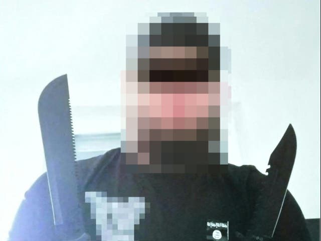 <p>The 19-year-old suspect, pictured here holding knives, admitted planning to ‘kill as many people as possible’ according to police</p>