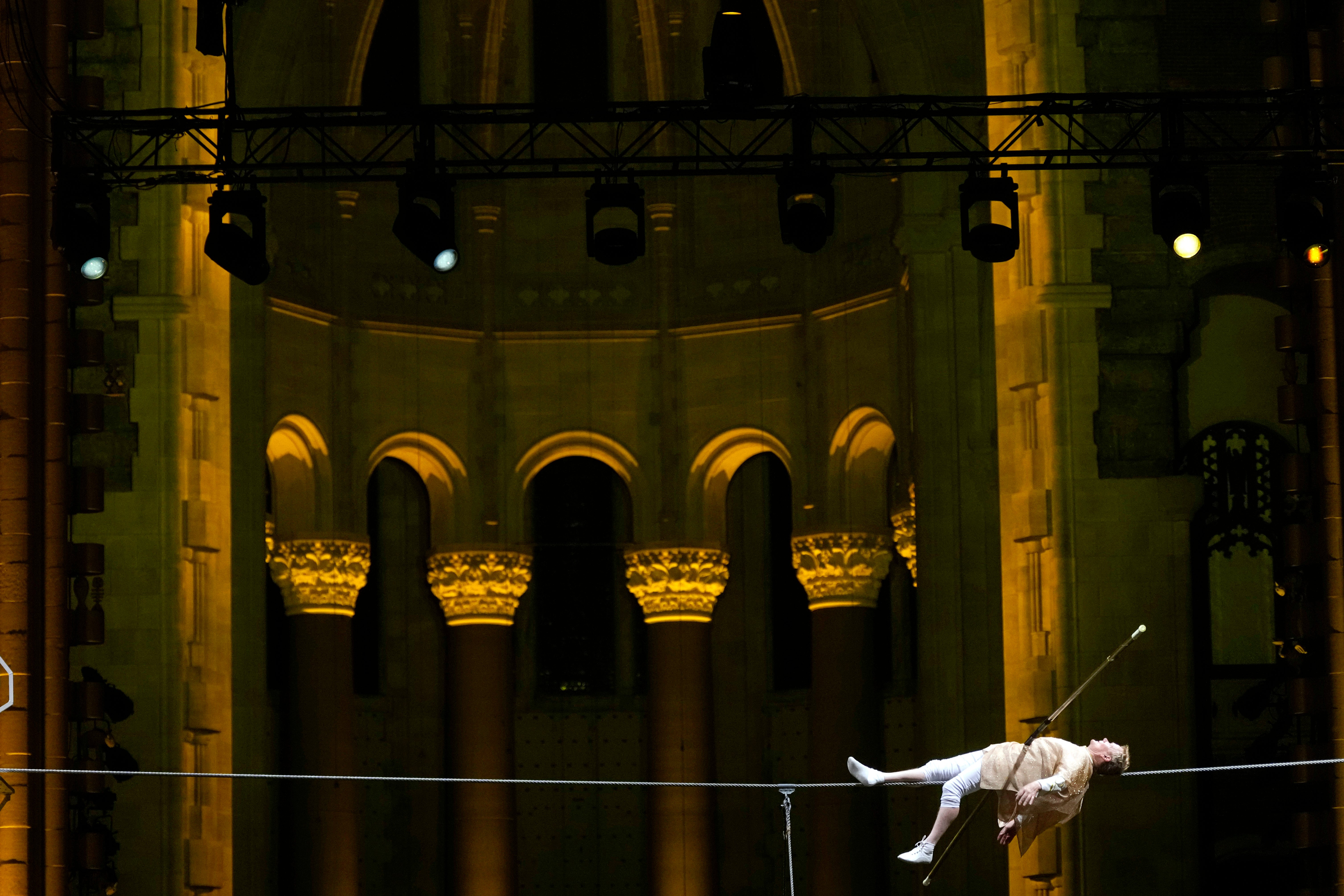 NY Philippe Petit "Towering" High-Wire Performance and Concert