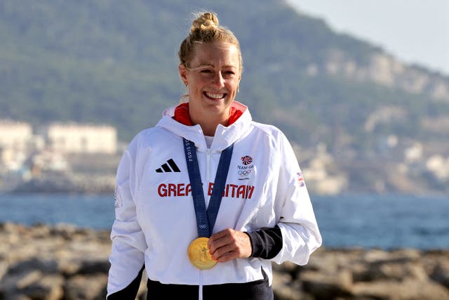 Great Britain’s Ellie Aldridge with her gold medal following the women’s kitesurfing final (Patrick Aventurier/PA).