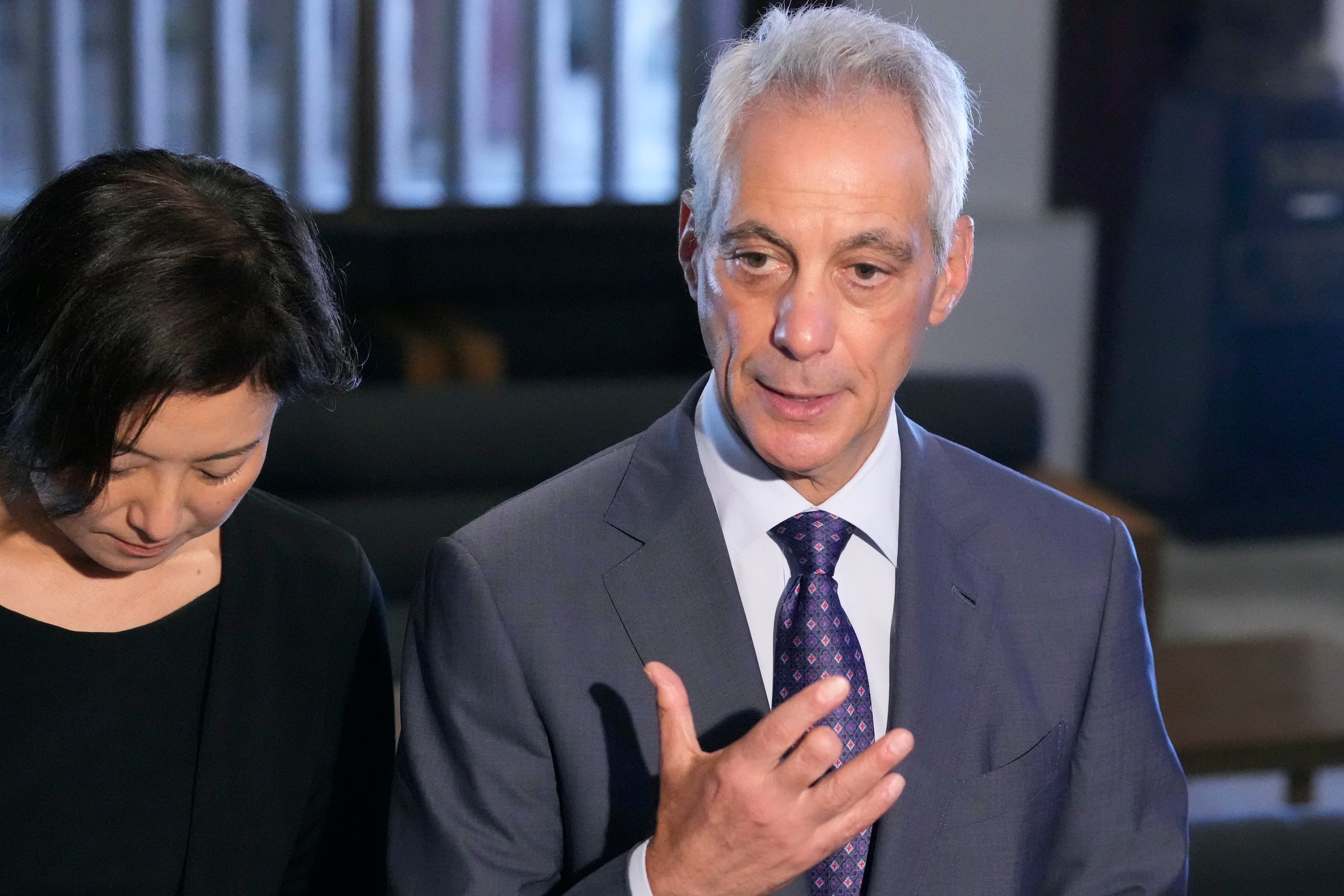 Former U.S. ambassador to Japan Rahm Emanuel at the annual ceremony at the Zojoji temple in Tokyo to honor the victims of the Nagasaki atomic bomb, in August last year