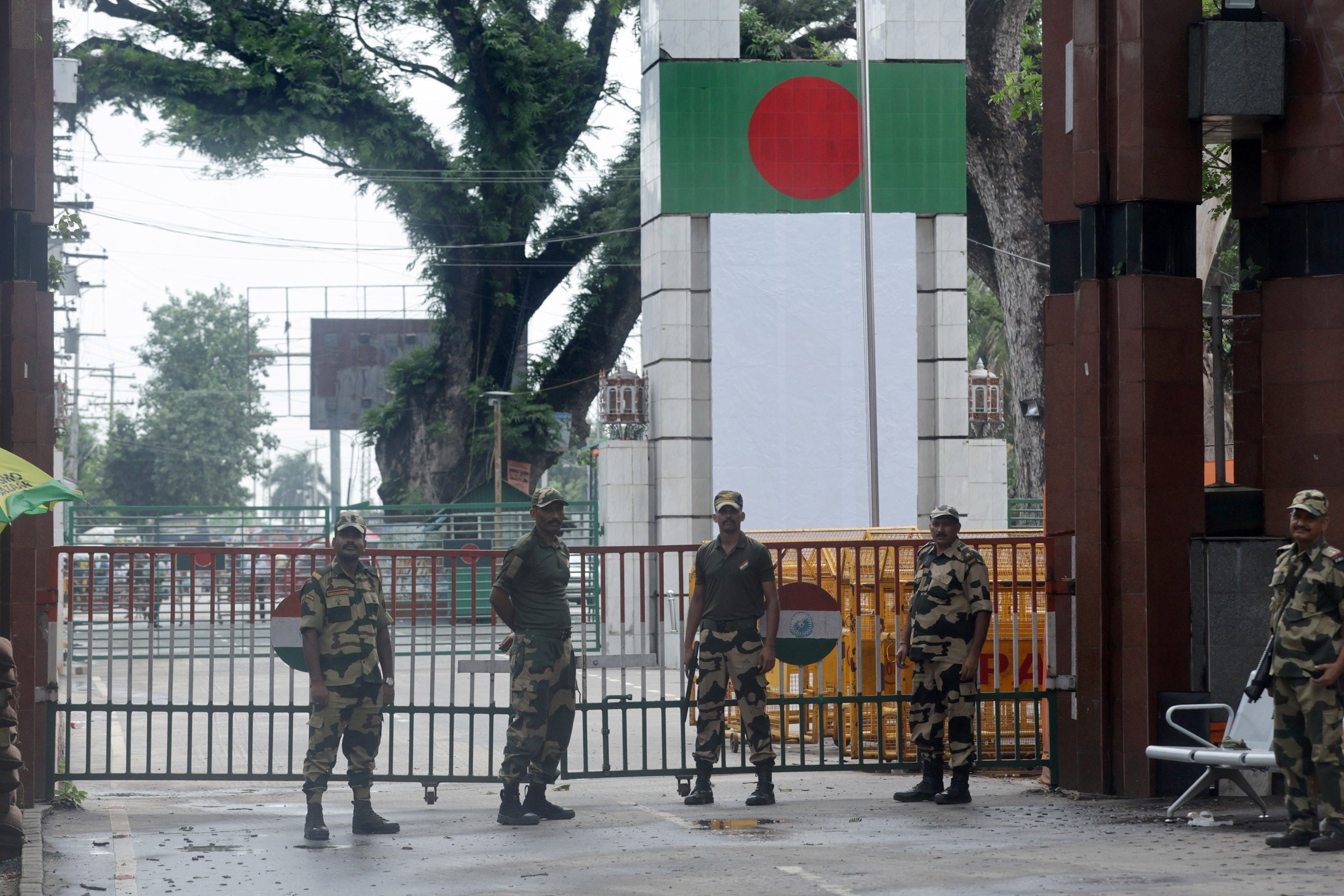 Indian border guards at a checkpoint on the border with Bangladesh