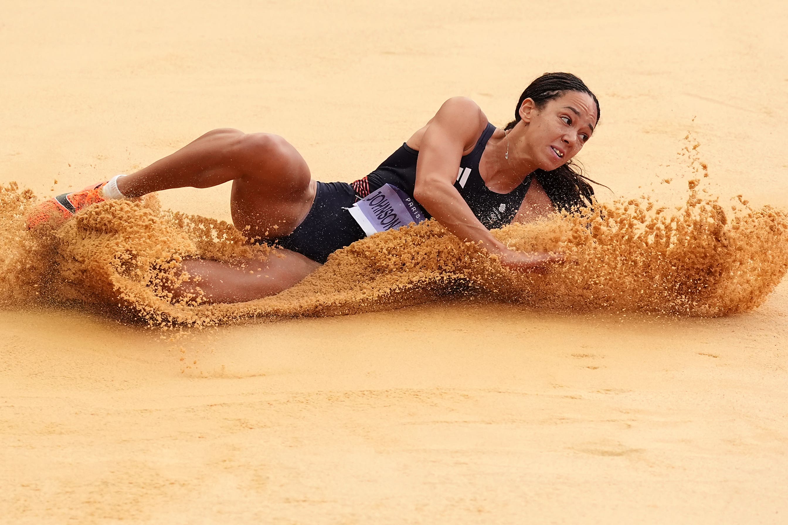 Great Britain’s Katarina Johnson-Thompson competing in the long jump during day two of the women’s heptathlon (Martin Rickett/PA).