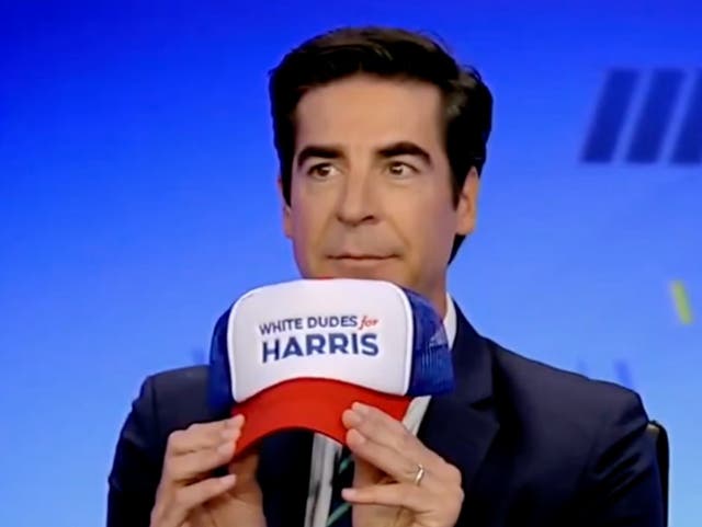 <p>Jesse Watters compared the merch to a rip-off version of Donald Trump’s red Maga hat </p>