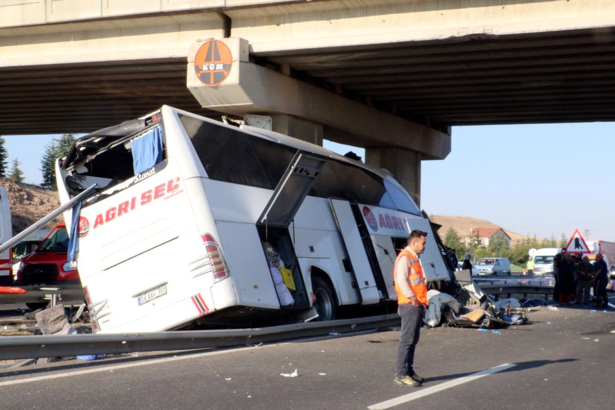 A bus crashes into a pillar of an overpass in Turkey, killing 9 people and injuring 26 others