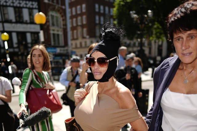 Former glamour model Katie Price arriving at the Royal Courts of Justice on Friday (PA)