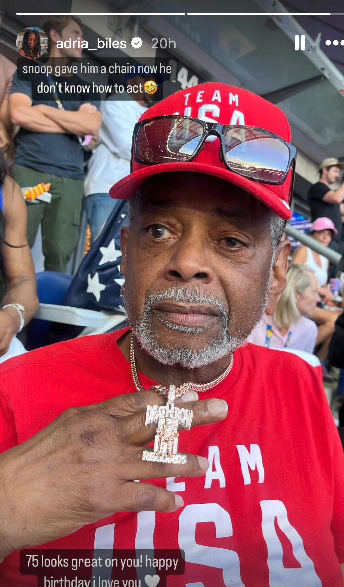 Ronald Biles sports a new Snoop Dogg necklace on her 75th birthday