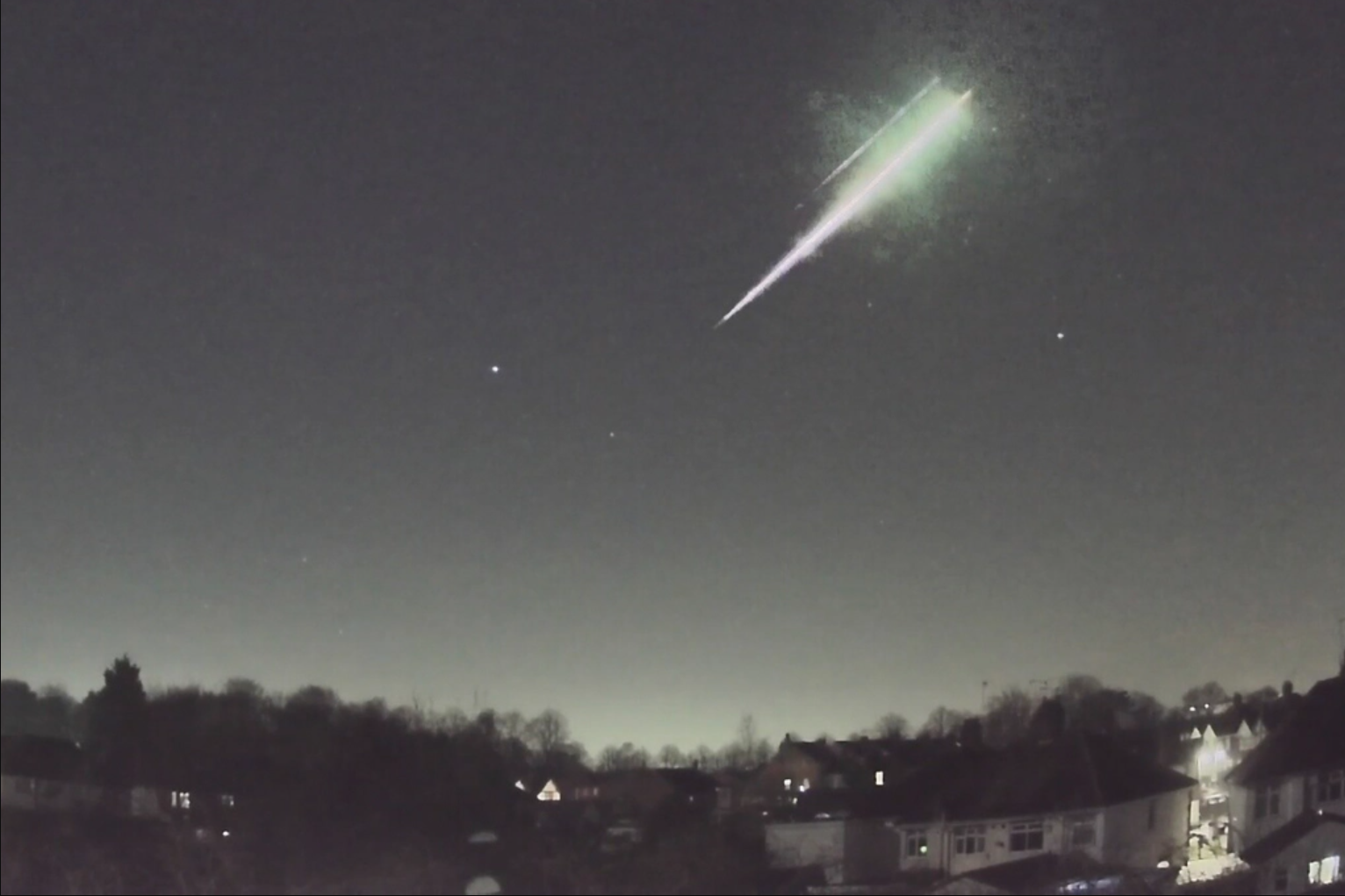 The Winchcombe meteorite seen above the village of Winchcombe in Gloucestershire on 28 February, 2021