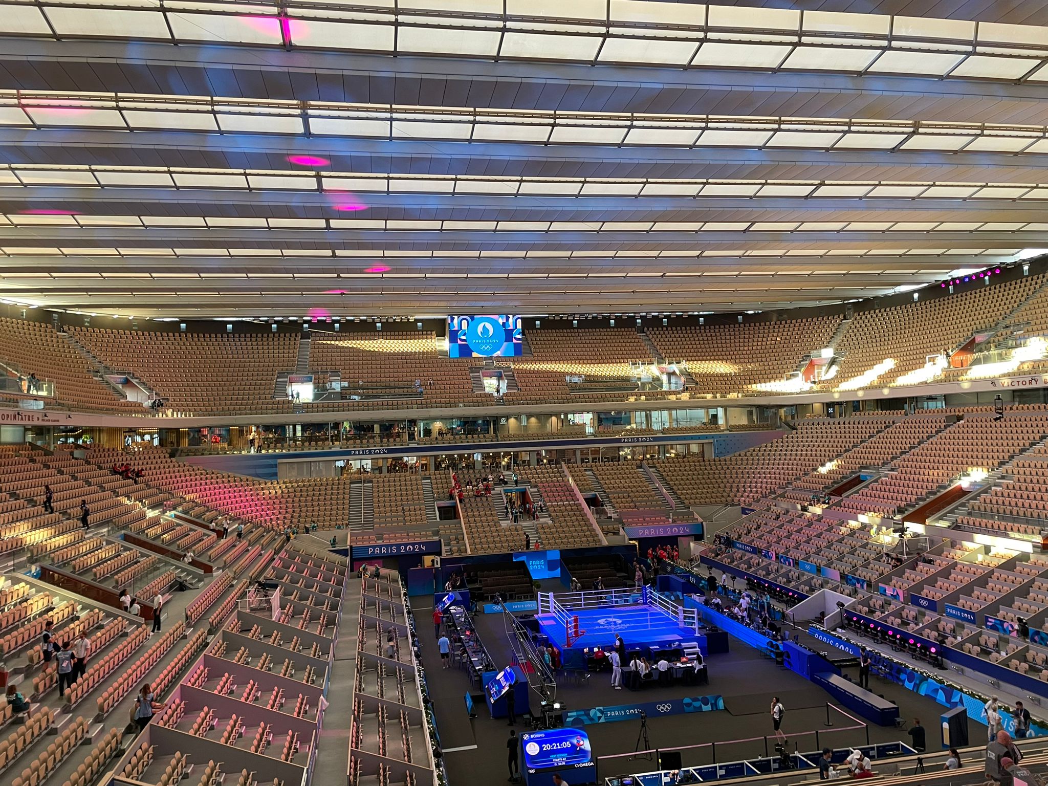 A view from inside Court Philippe-Chatrier ahead of Imane Khelif’s boxing final