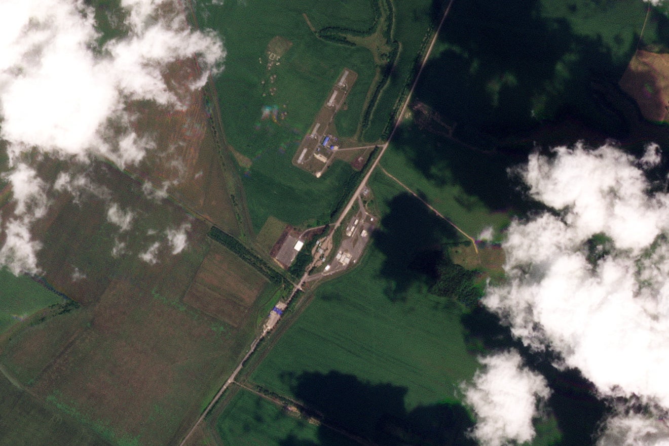 A satellite image shows the Sudzha border crossing in Oleshnya, Kursk Region