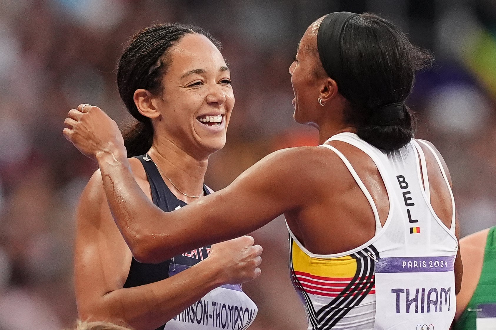 Johnson-Thompson embraces Olympic champion Nafissatou Thiam