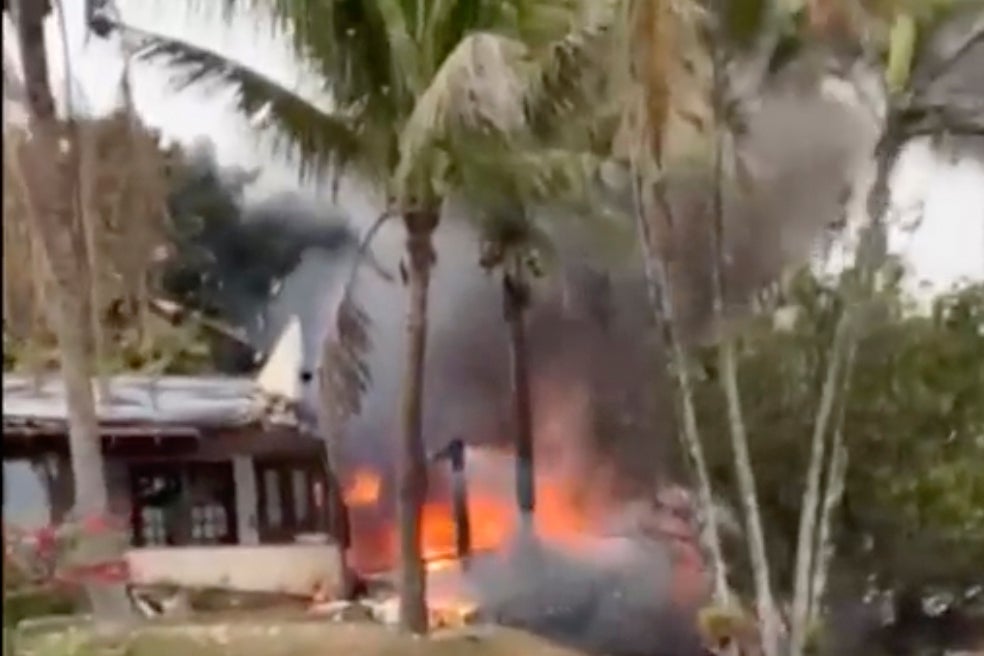 The wreckage of VoePass flight 2283 pictured after the plane crashed into multiple homes in Vinhedo on Friday. All 61 people on board are dead