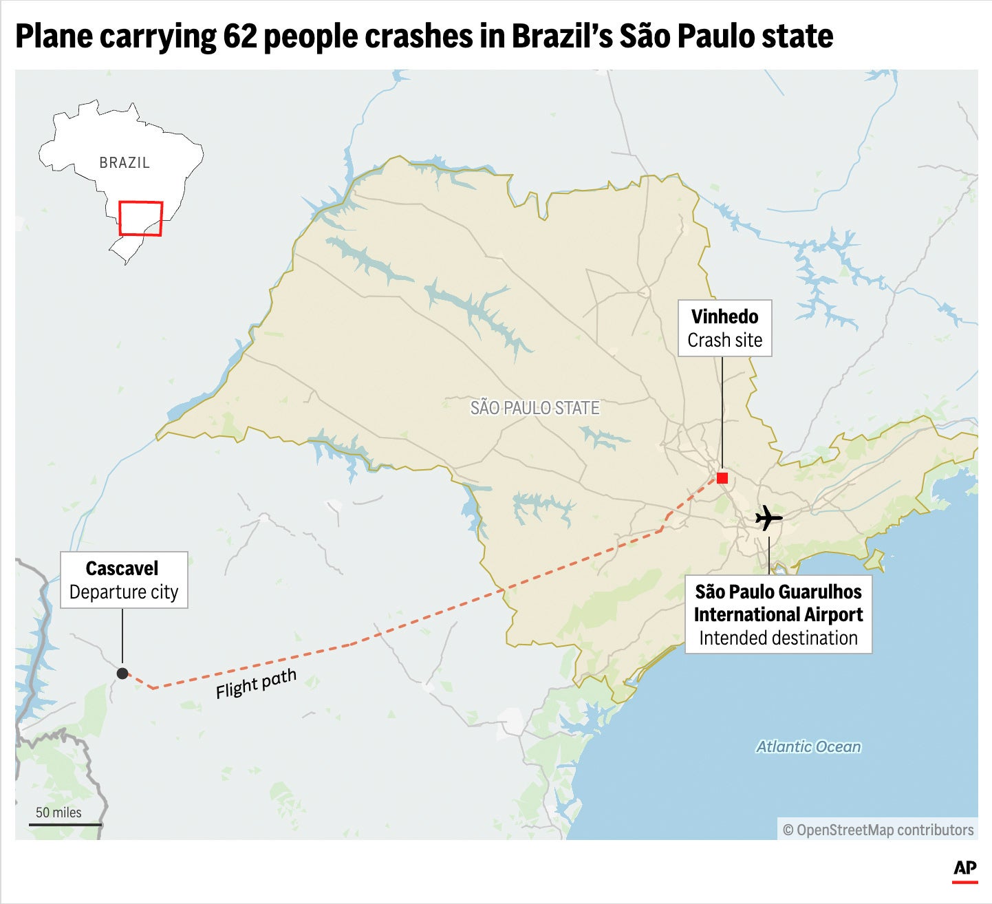 Mapa przedstawiająca trasę lotu VoePass 2238