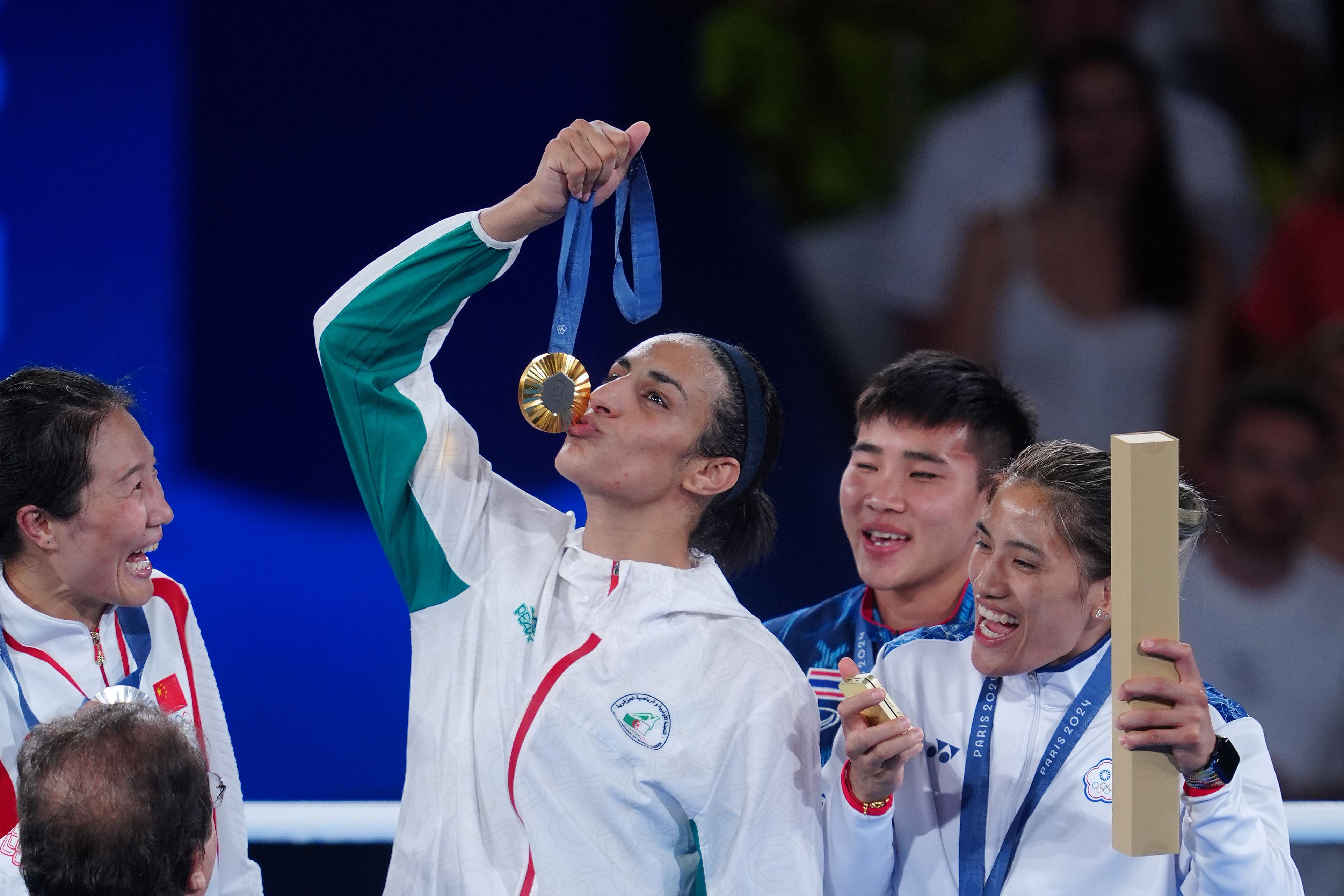 Imane Khelif kisses her gold medal