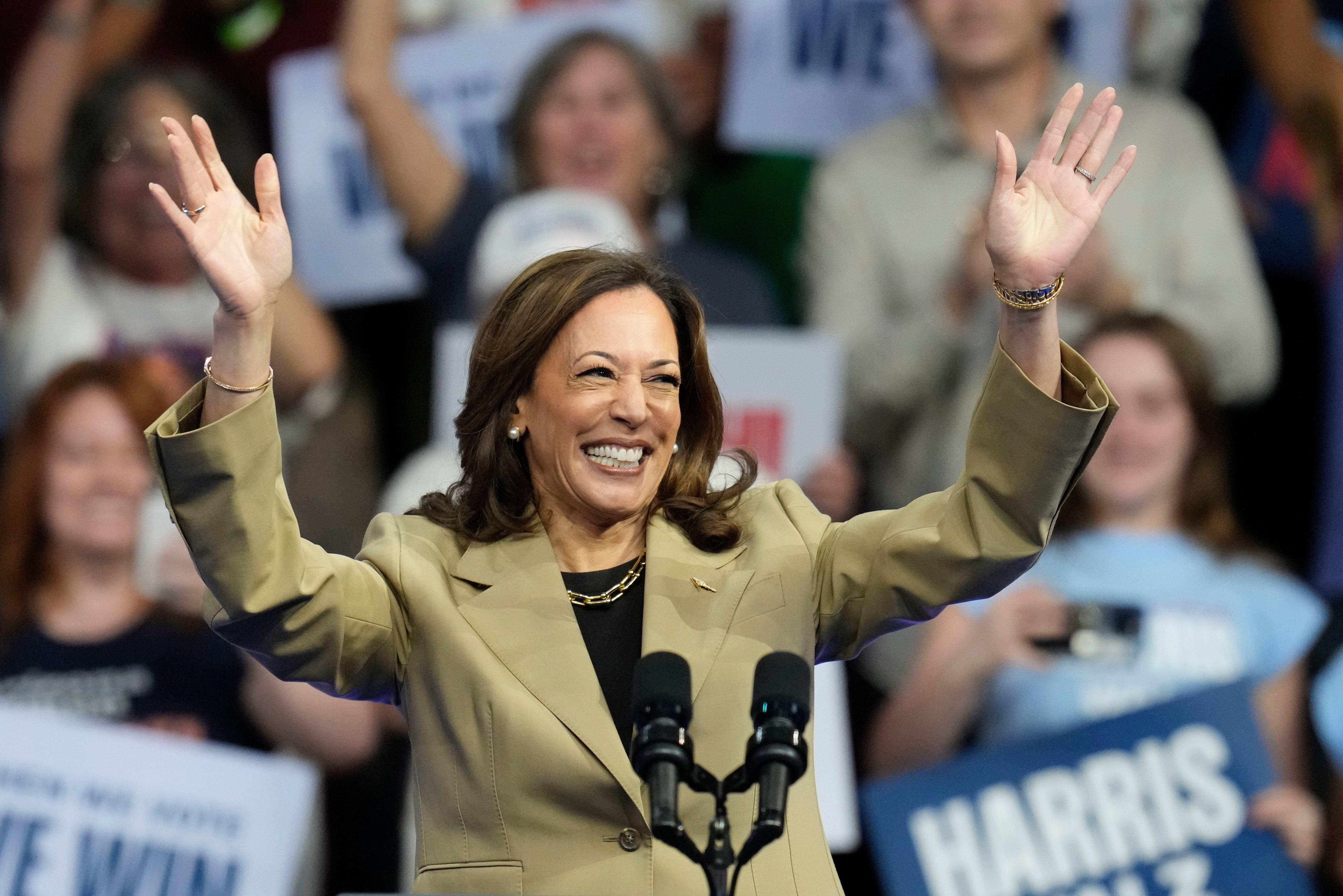 Harris speaks at a campaign rally at the Desert Diamond Arena in Glendale, Arizona, on August 9 2024