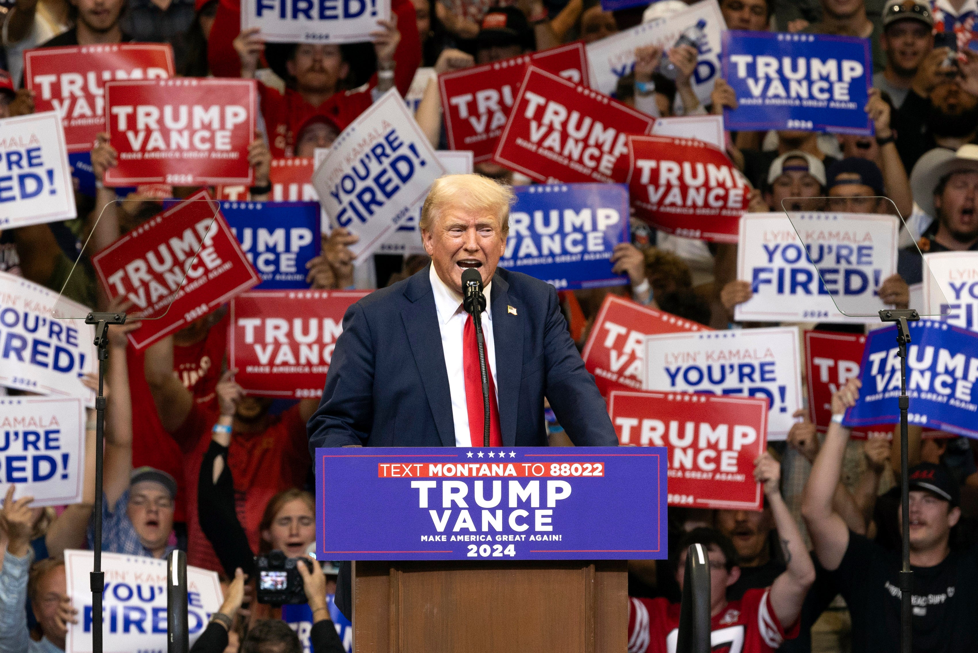 Trump pictured speaking at a Bozeman, Montana rally last week. Trump is hosting far fewer rallies this summer than during his 2016 campaign, which raises questions about his re-election strategy