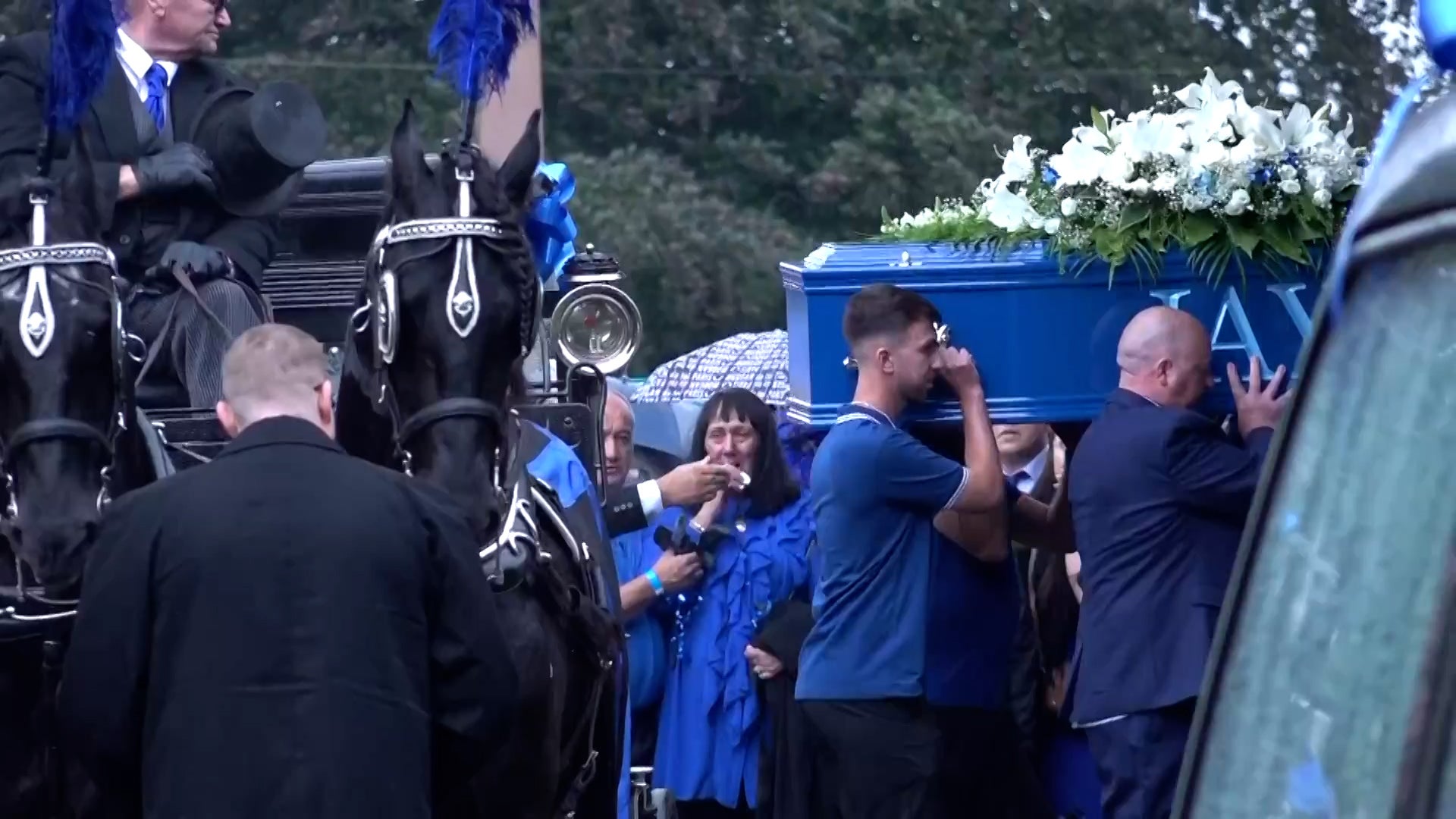 Mr Slater’s mother was in tears as his coffin was led into the chapel on Saturday morning