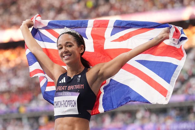 Katarina Johnson-Thompson celebrates after winning silver (Martin Rickett/PA)