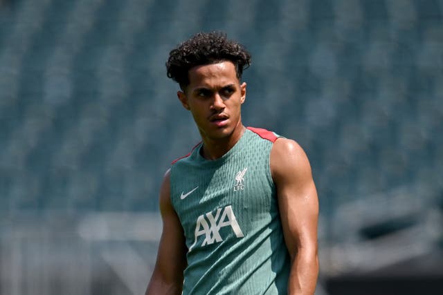 <p>Fabio Carvalho of Liverpool during a pre-season training session at Lincoln Financial Field</p>