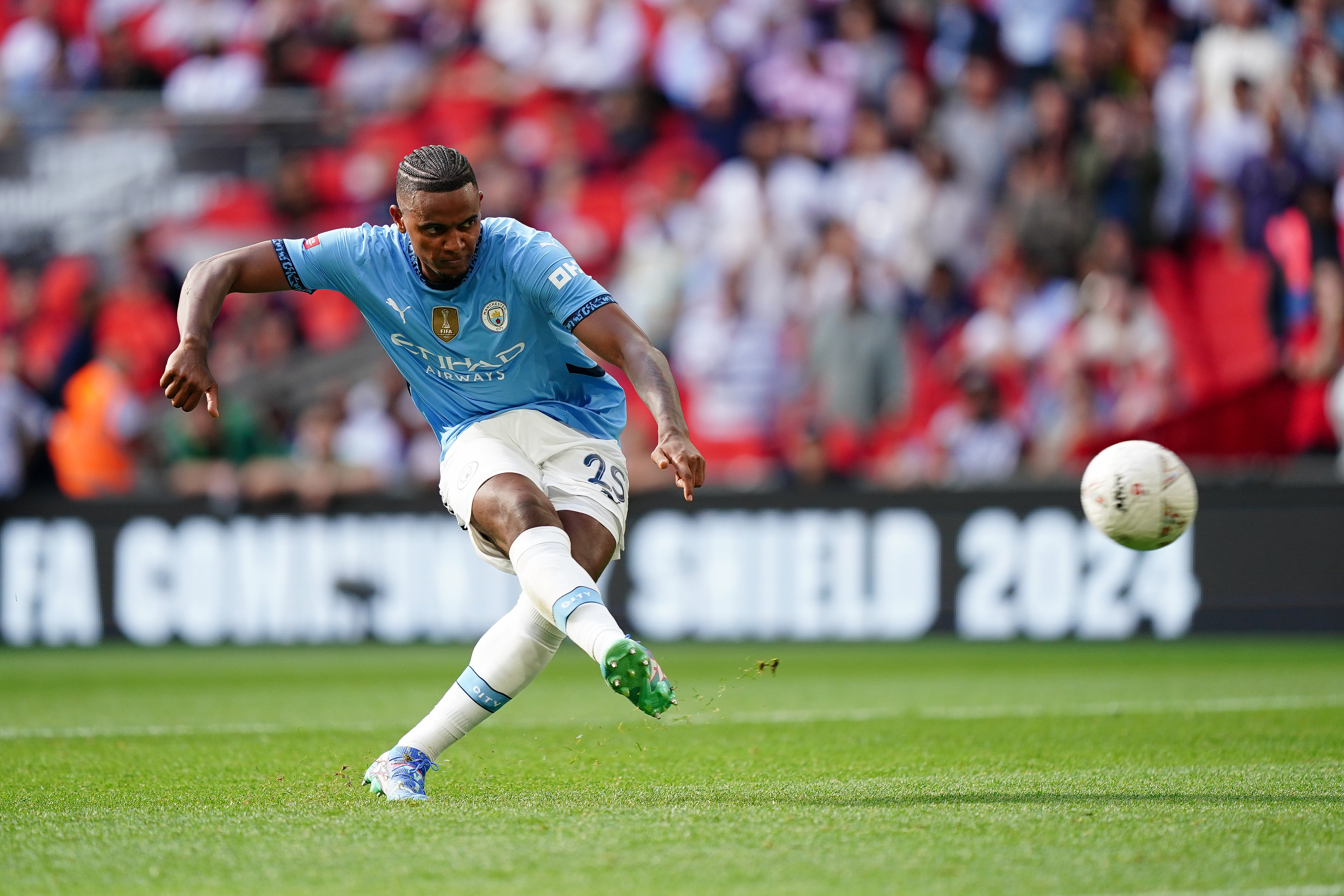 Manuel Akanji scored Manchester City’s eighth penalty to win the Community Shield for his side