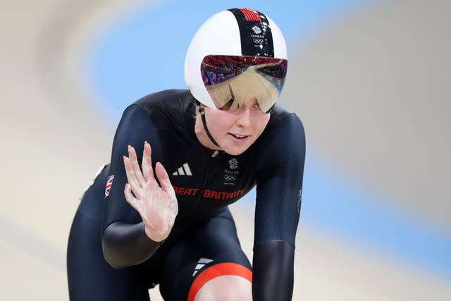 <p>Emma Finucane of Great Britain celebrates winning her race in the Women’s sprint</p>