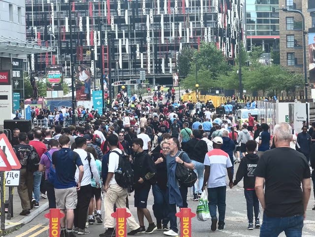 <p>Stadium tour: Wembley on Saturday as football supporters attend the Community Shield match </p>