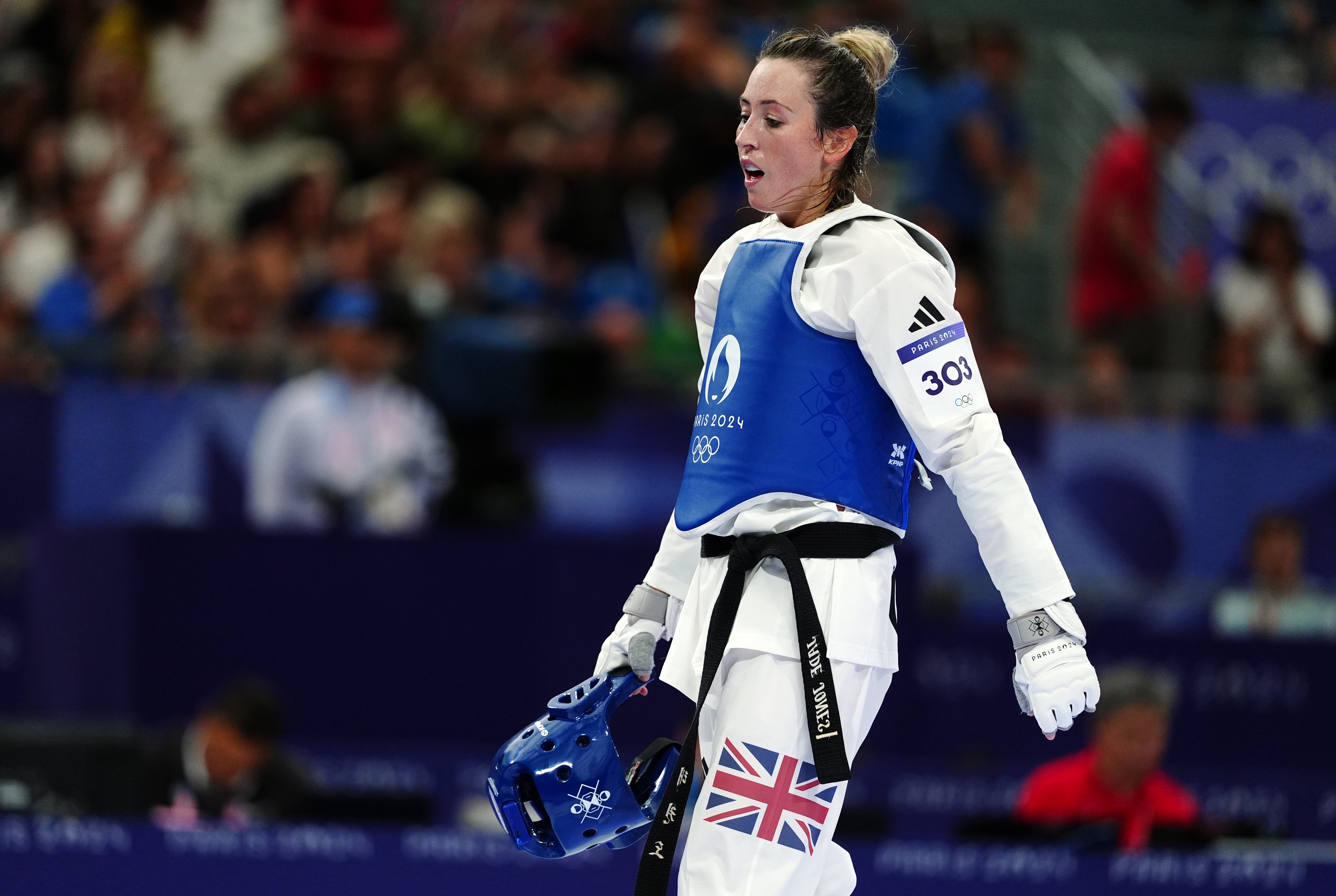 <p>Jade Jones following her defeat at the Paris Olympics</p>