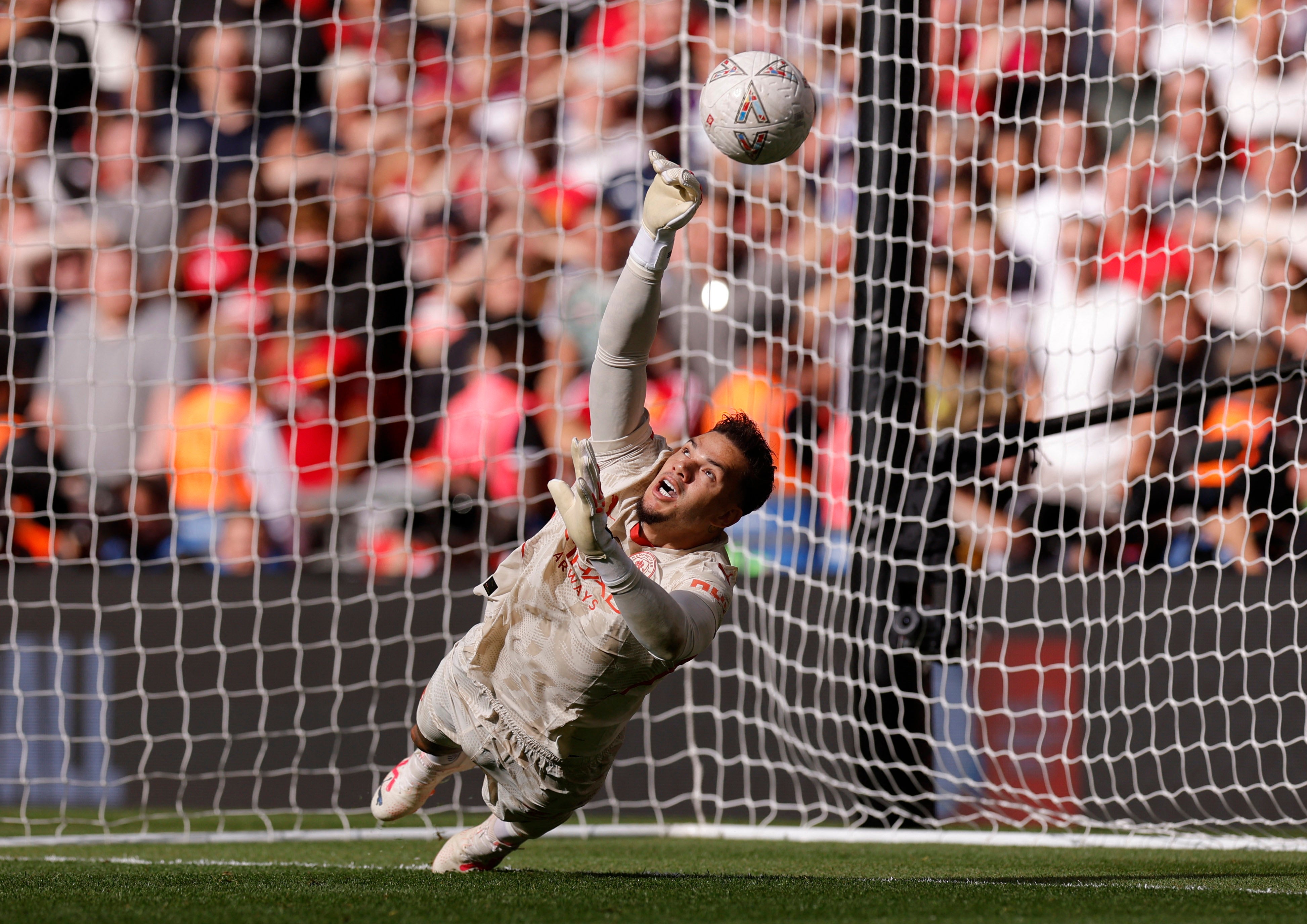 Despite a poor record in shootouts, Ederson saved Jadon Sancho’s penalty to help Man City win the Community Shield.