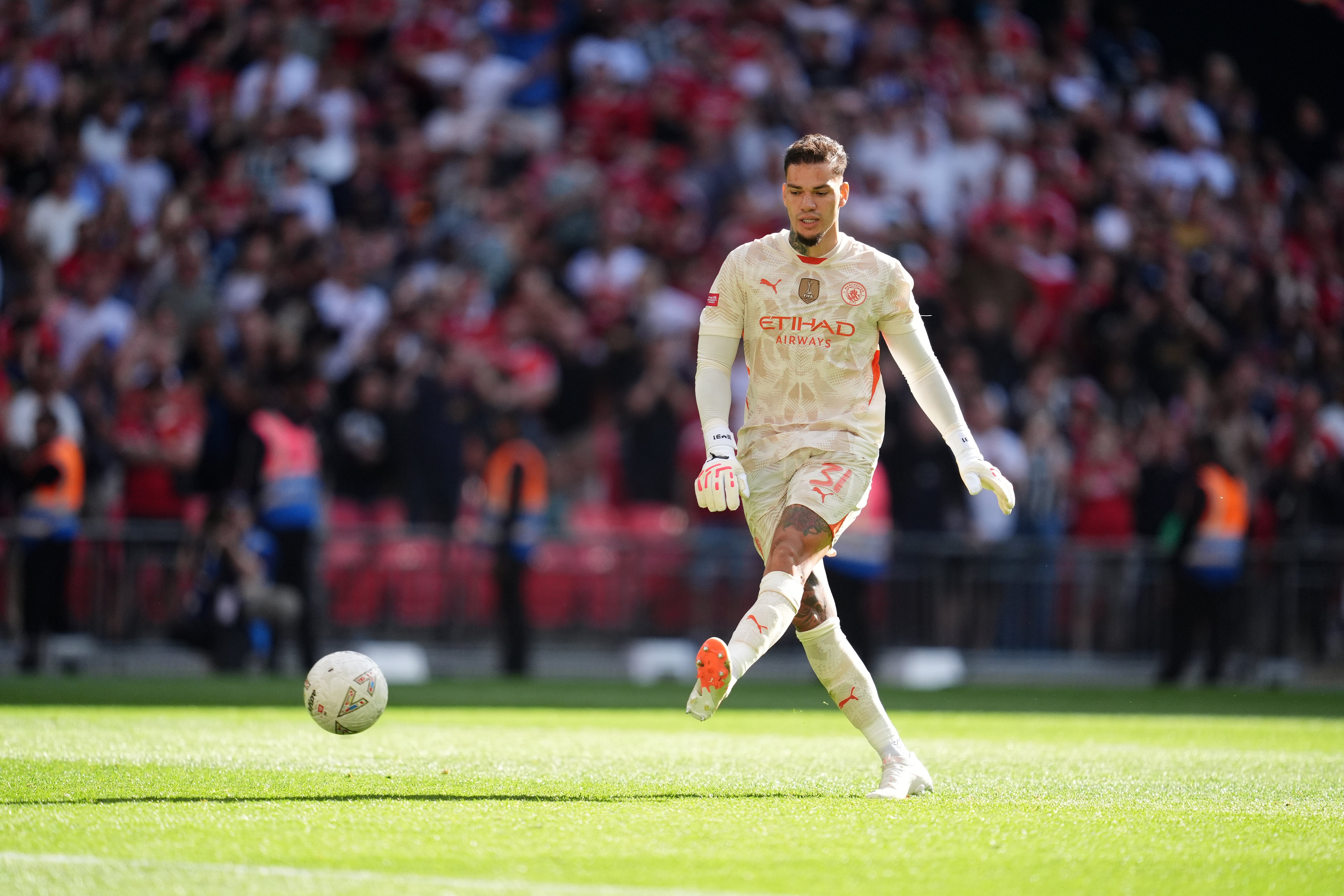 Ederson’s penalty taking ability score him score a crucial spot kick at Wembley.