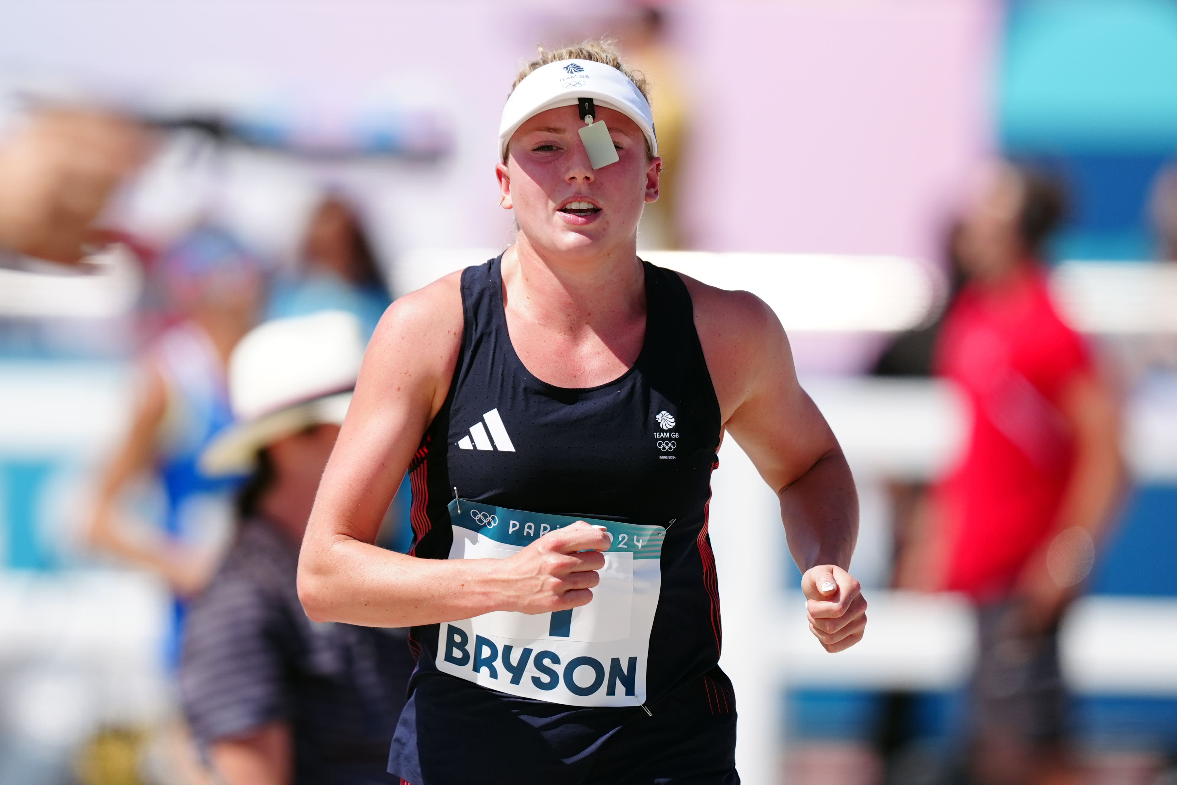 Kerenza Bryson competes during the laser run (Mike Egerton/PA)