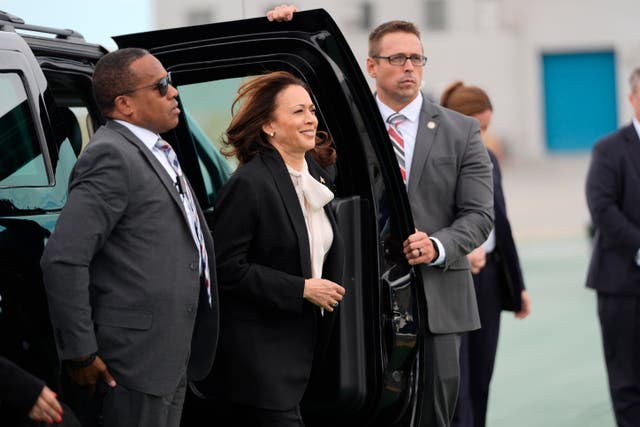 <p>Kamala Harris arrives in San Francisco, California, on Sunday August 11 2024 </p>