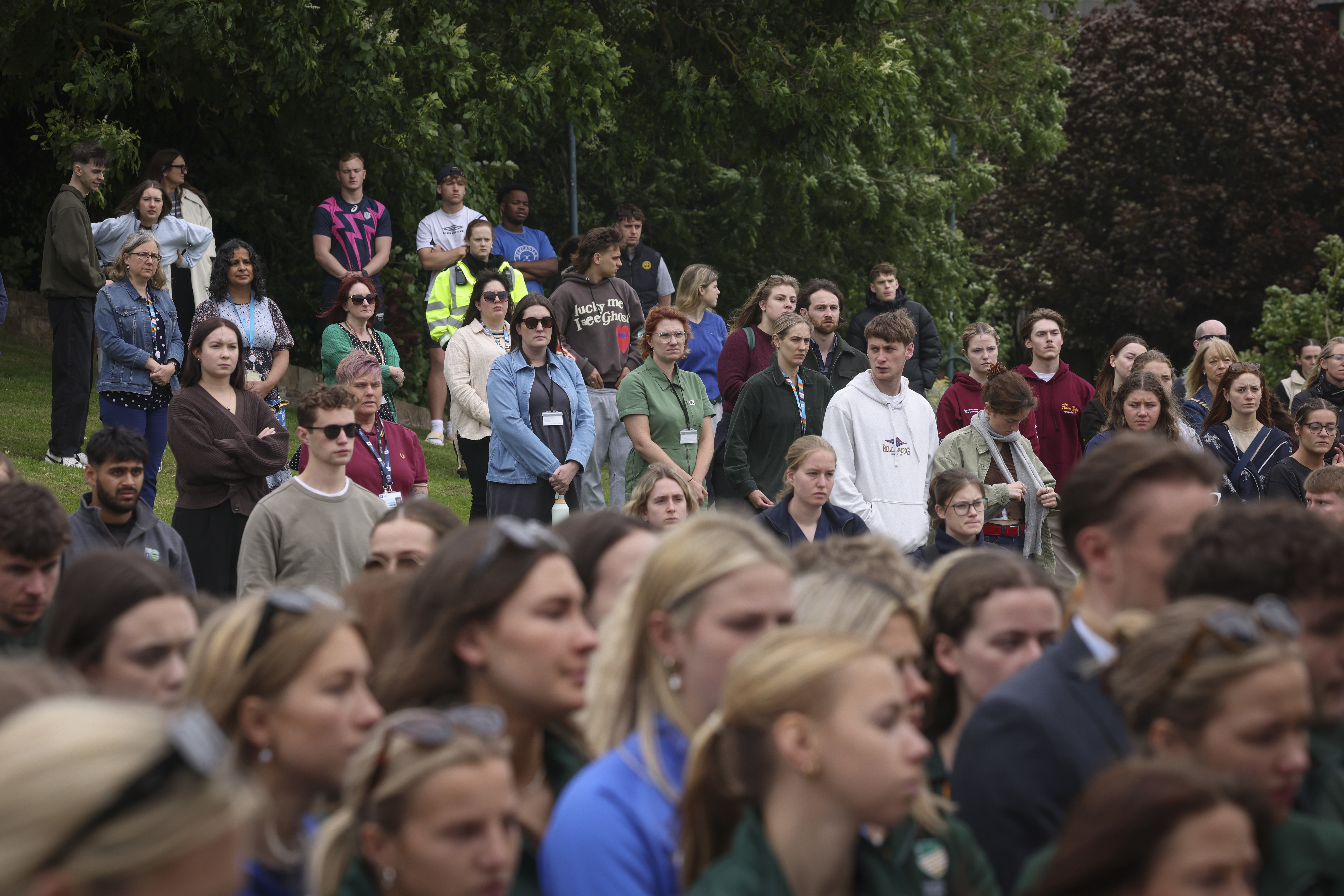 Handout photo of people attending a memorial event at the University of Nottingham to mark the first anniversary of three people stabbed to death by Valdo Calocane.