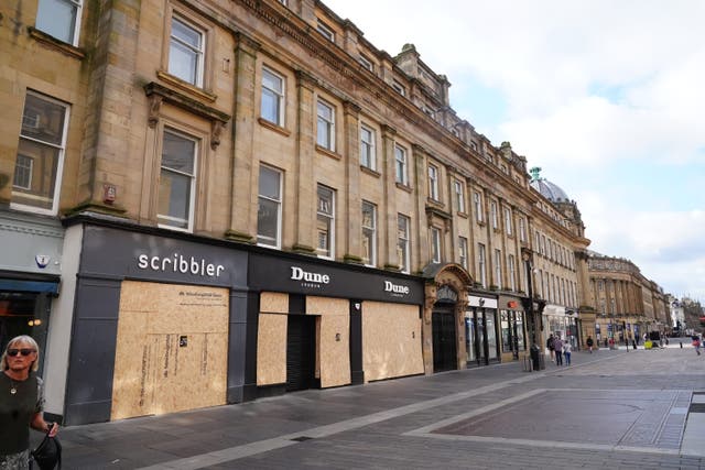Windows boarded up in Newcastle ahead of an expected demonstration on Saturday (PA)
