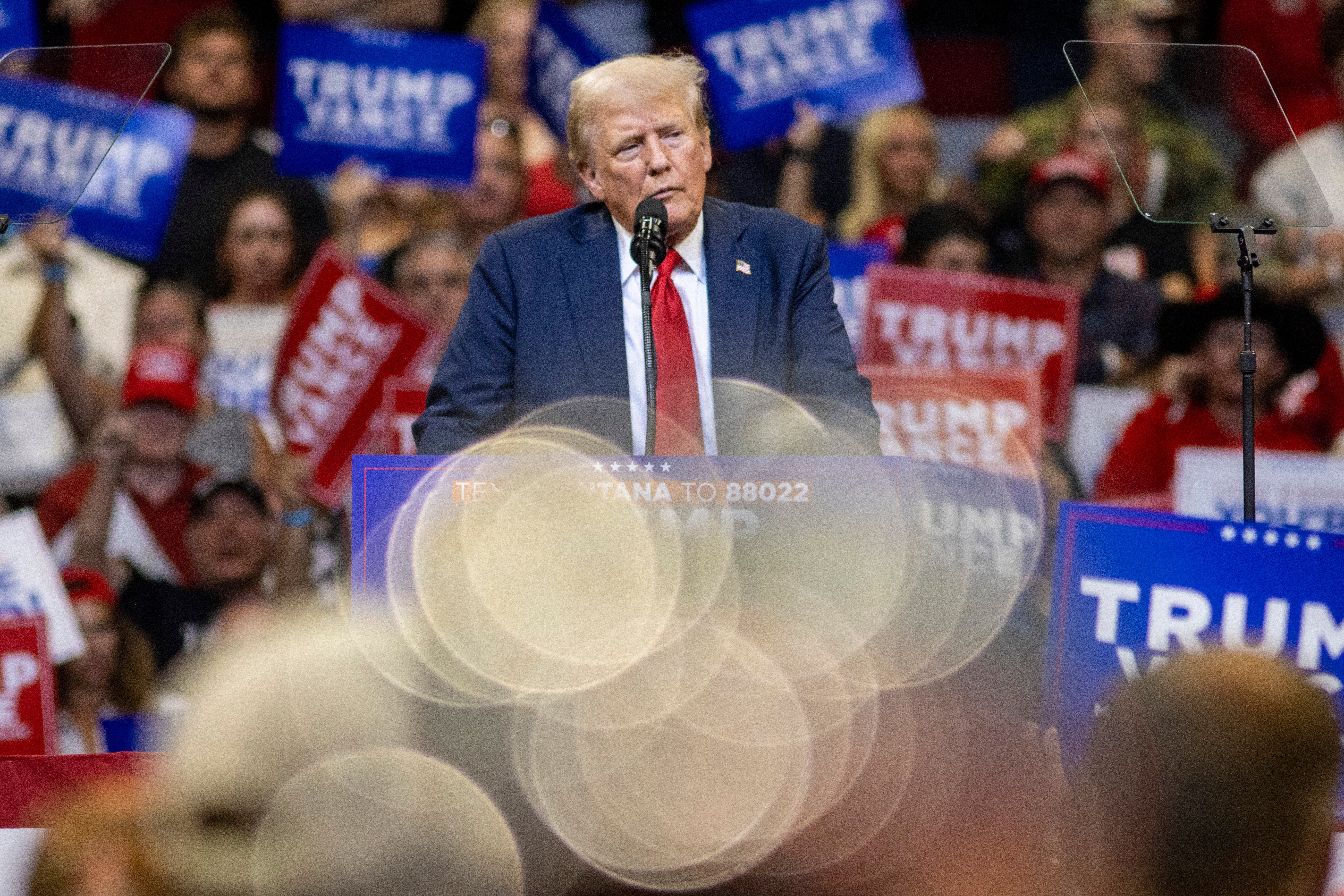 Trump speaks during an election campaign rally in Bozeman, Montana, on August 9. The family of late songwriter Isaac Hayes demanded that the Trump campaign pay $3m for alleged unauthorized use of one of his songs