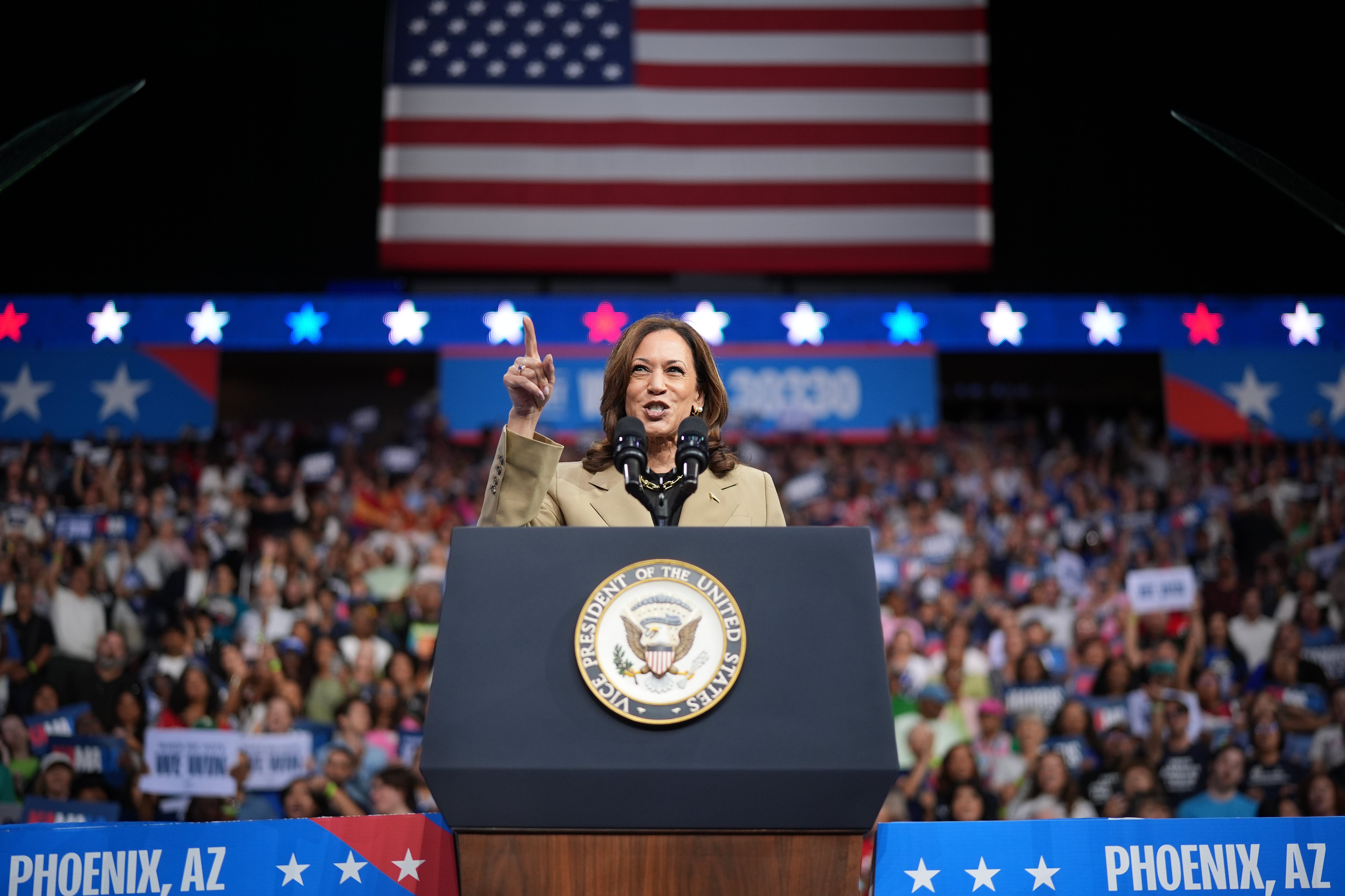 Kamala Harris addressing a crowd in Glendale, Arizona