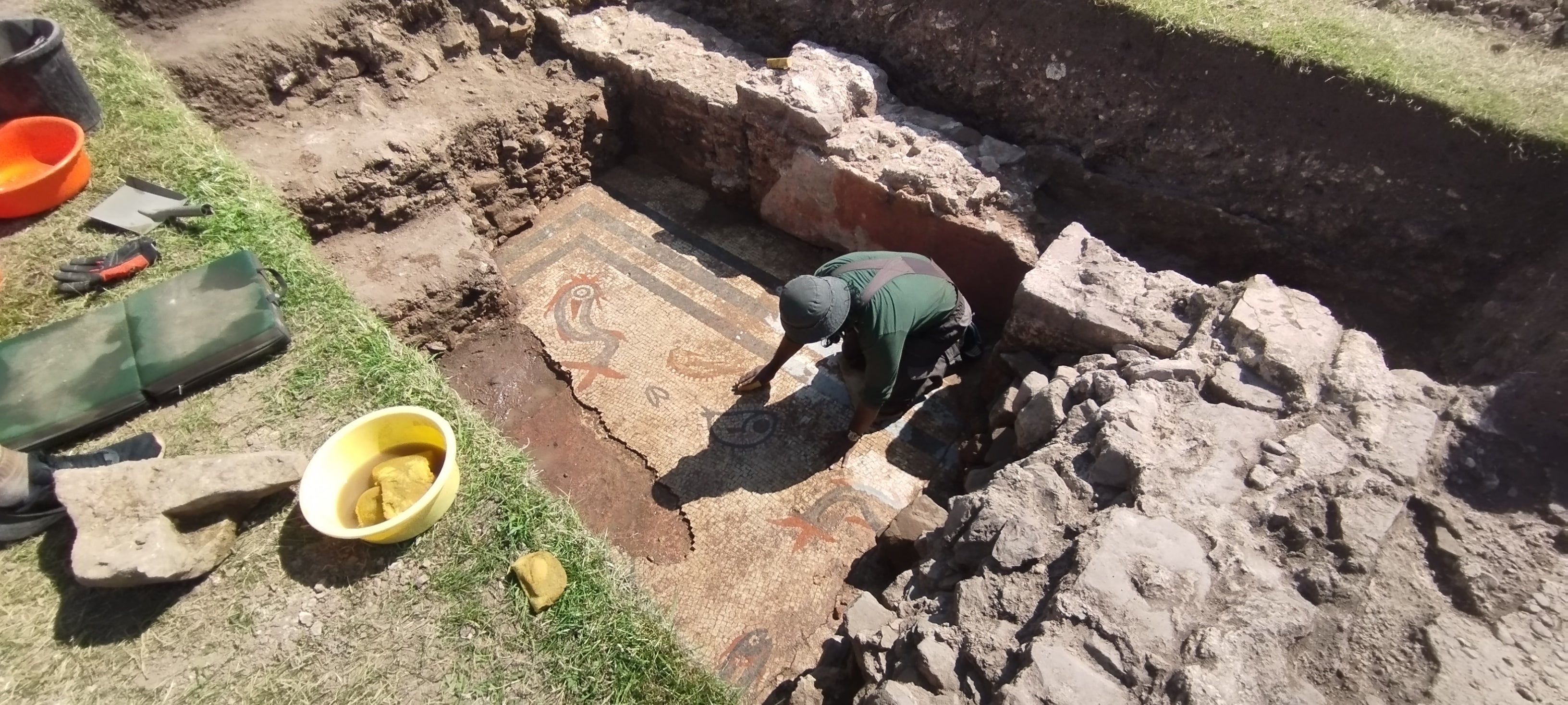 Archaeologists carrying out excavations looking for the main civic temple at Wroxeter, one of the best preserved examples of a Roman city in Britain