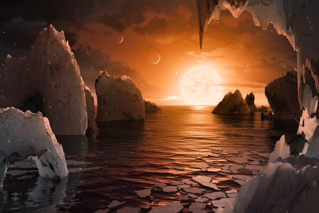 <p>Space oddity: an artist’s interpretation of what the surface of the exoplanet Trappist-1f would look like </p>