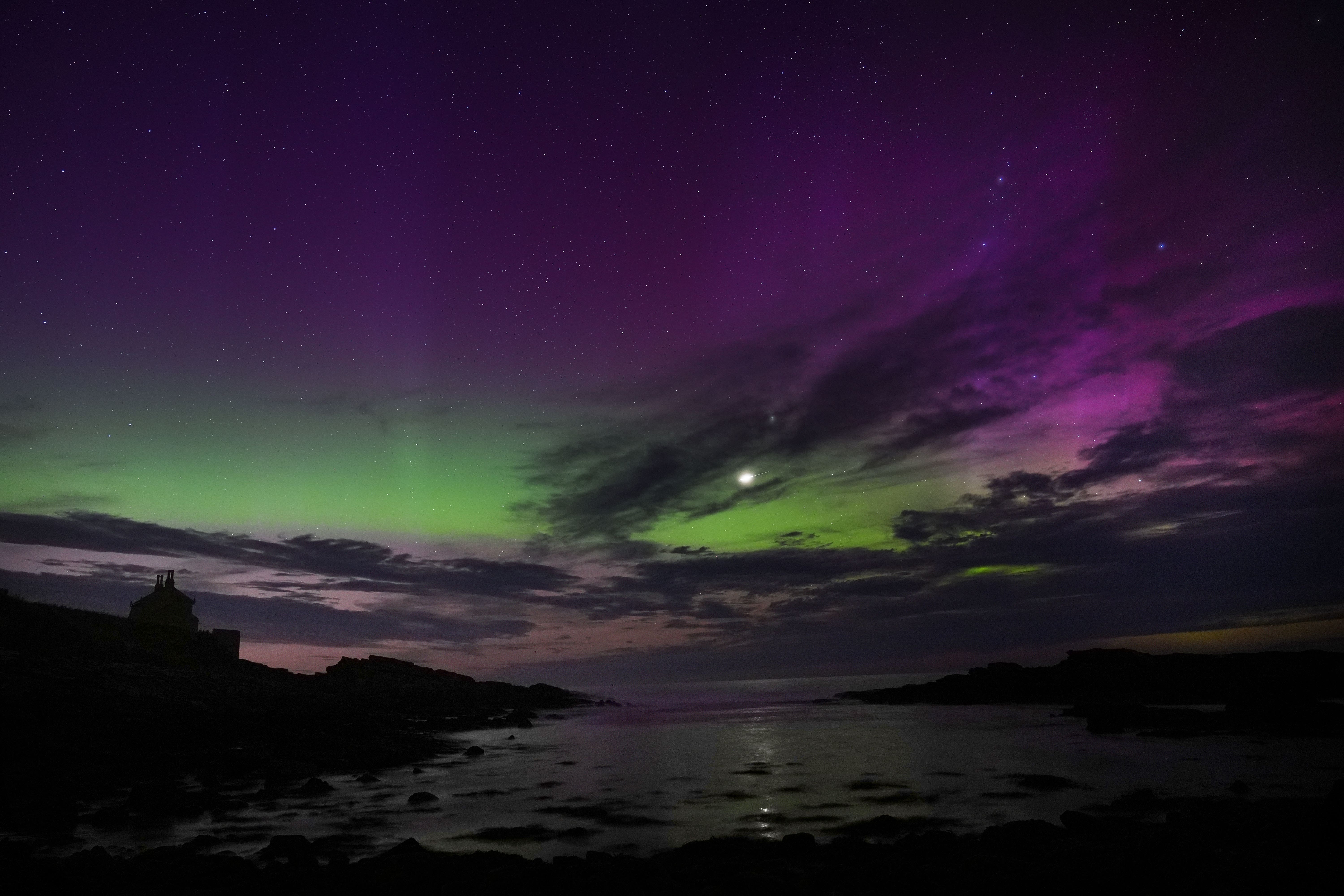 The northern lights were visible across large parts of Britain on Monday night