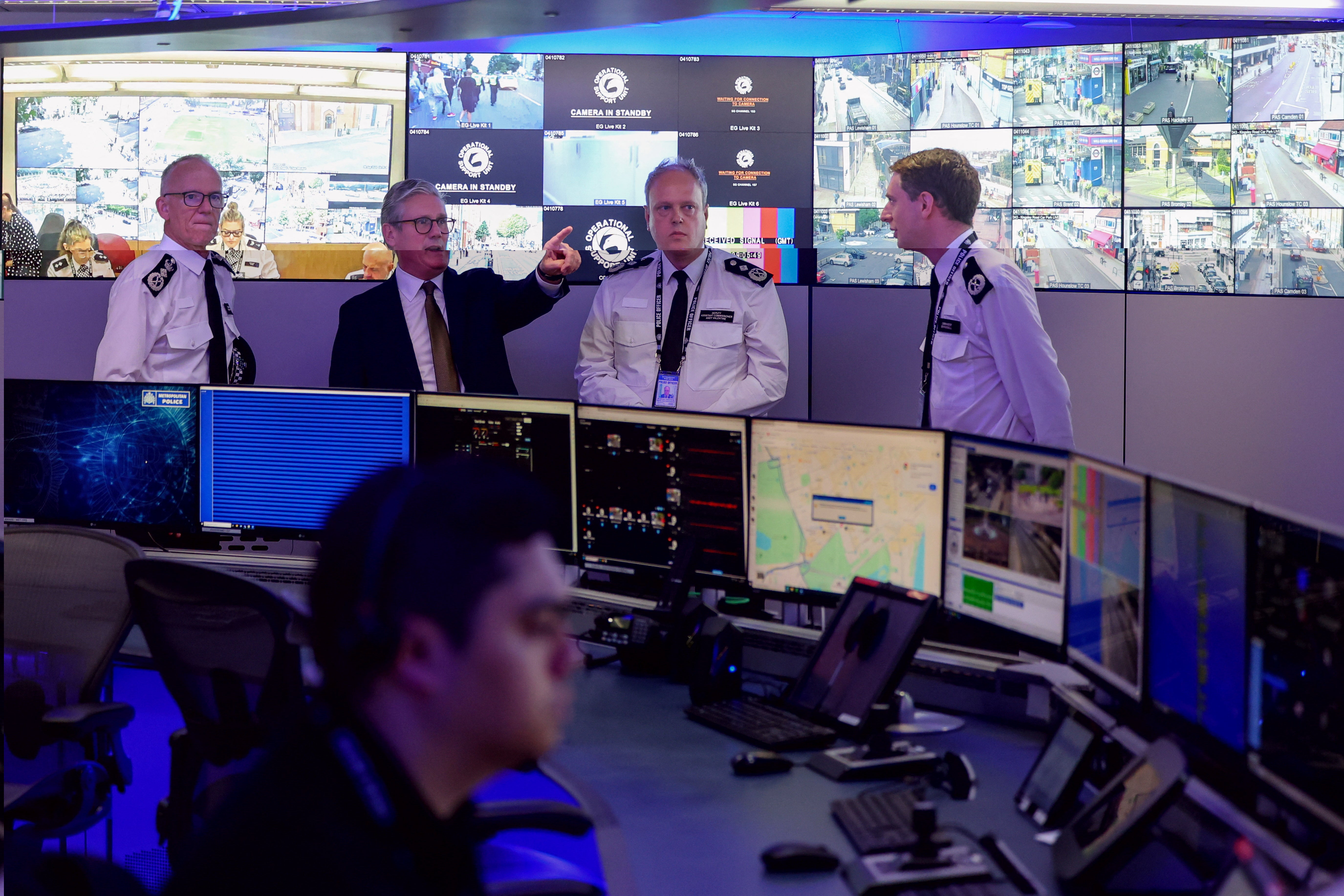 The prime minister visits the Metropolitan Police Command and Control special operations room at Lambeth police headquarters earlier this month