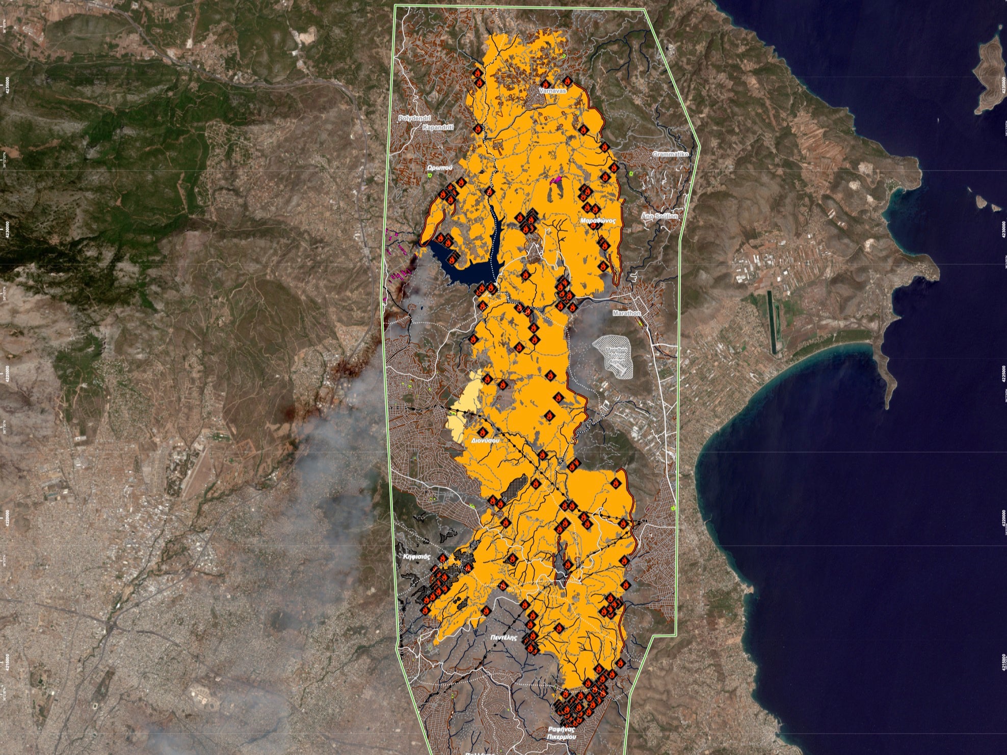 Map shows dozens of fire warnings issued during Greek wildfires