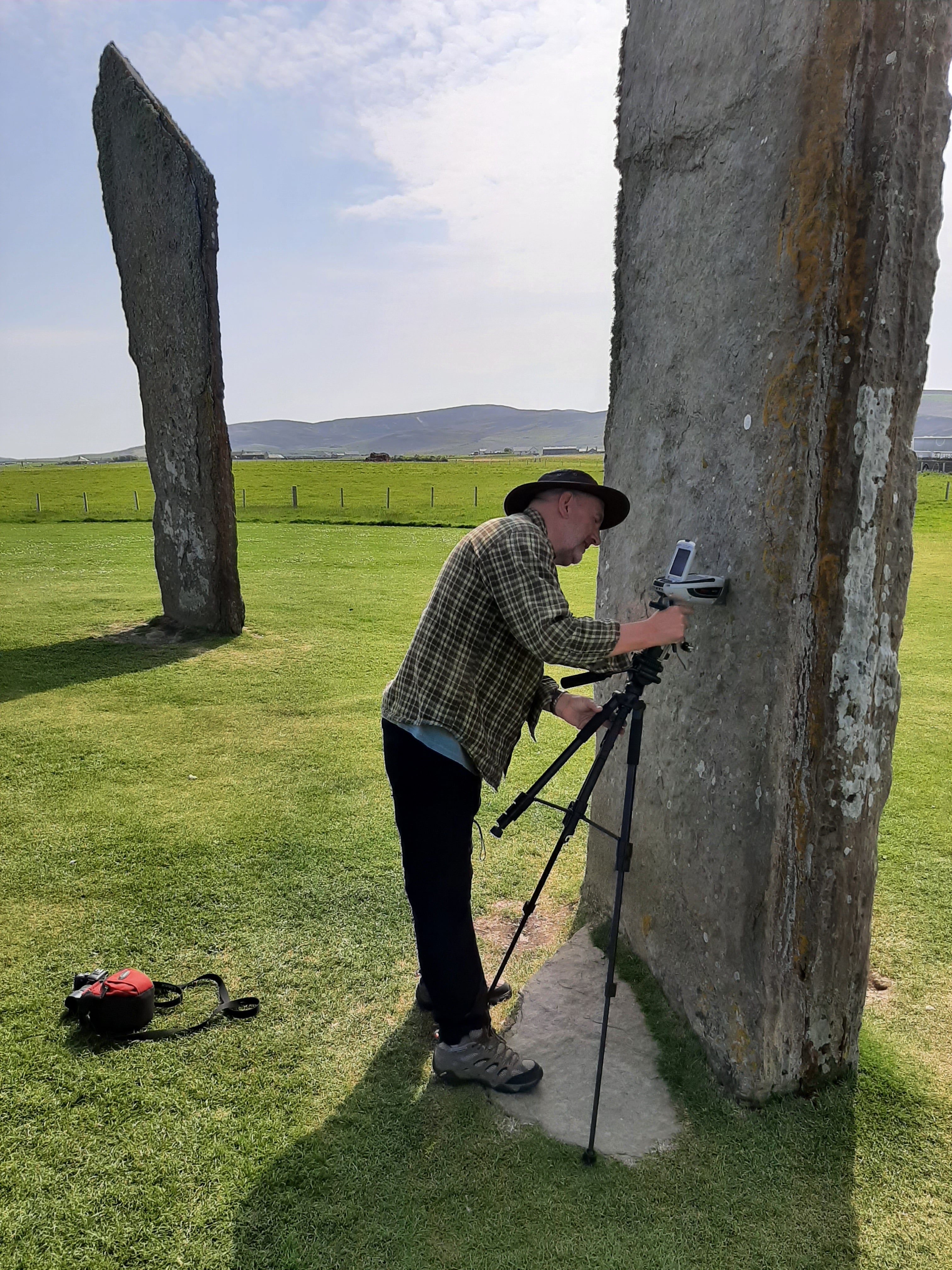 Aberystwyth University geologist Nick Pearce analyses Neolithic standing stones in Orkney