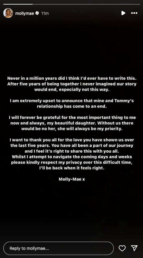 Molly-Mae makes statement on social media about split from Tommy