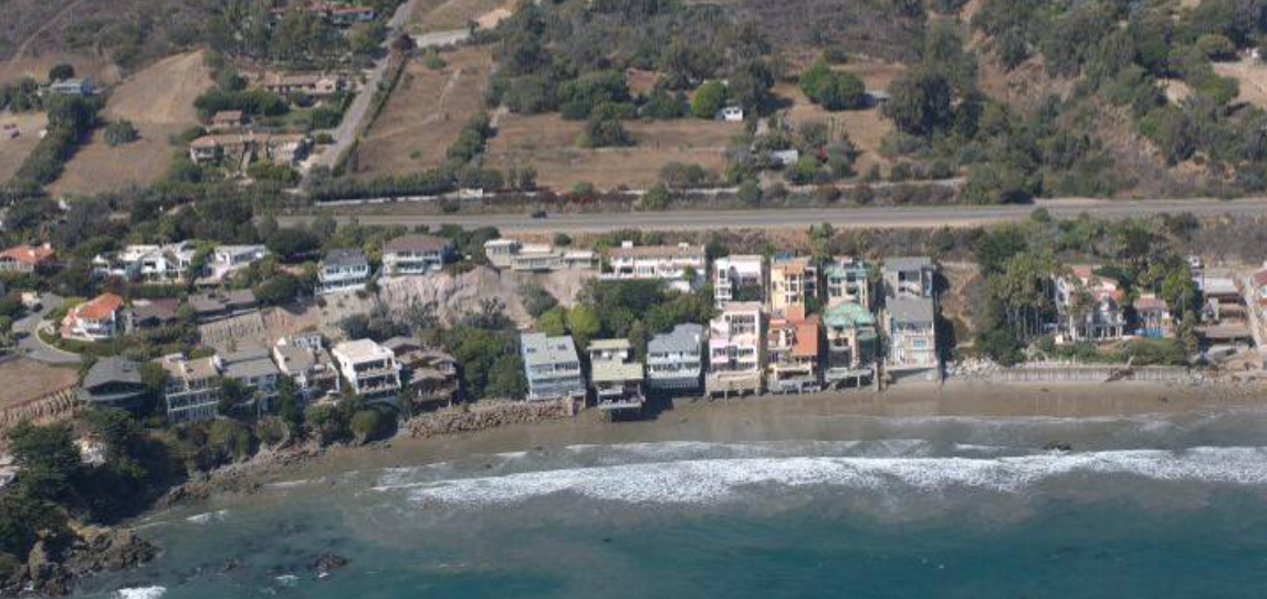 An aerial view of the beachfront property in question