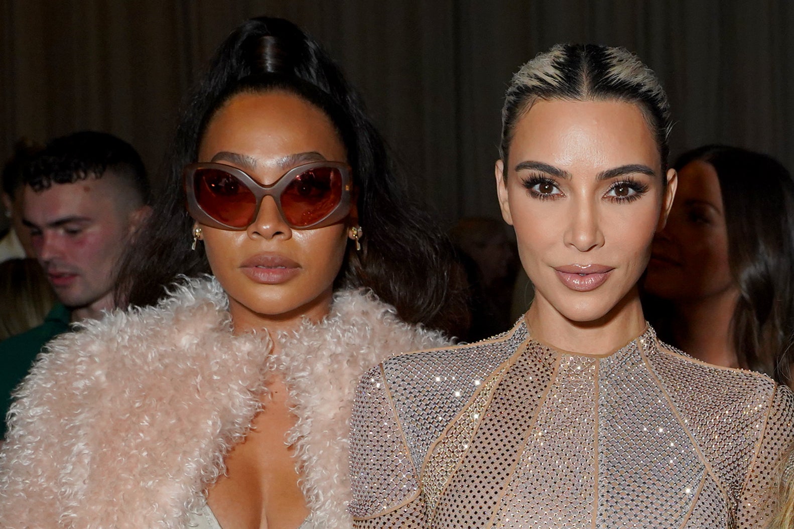 La La Anthony and Kim Kardashian attend a Fendi runway show in New York in 2022