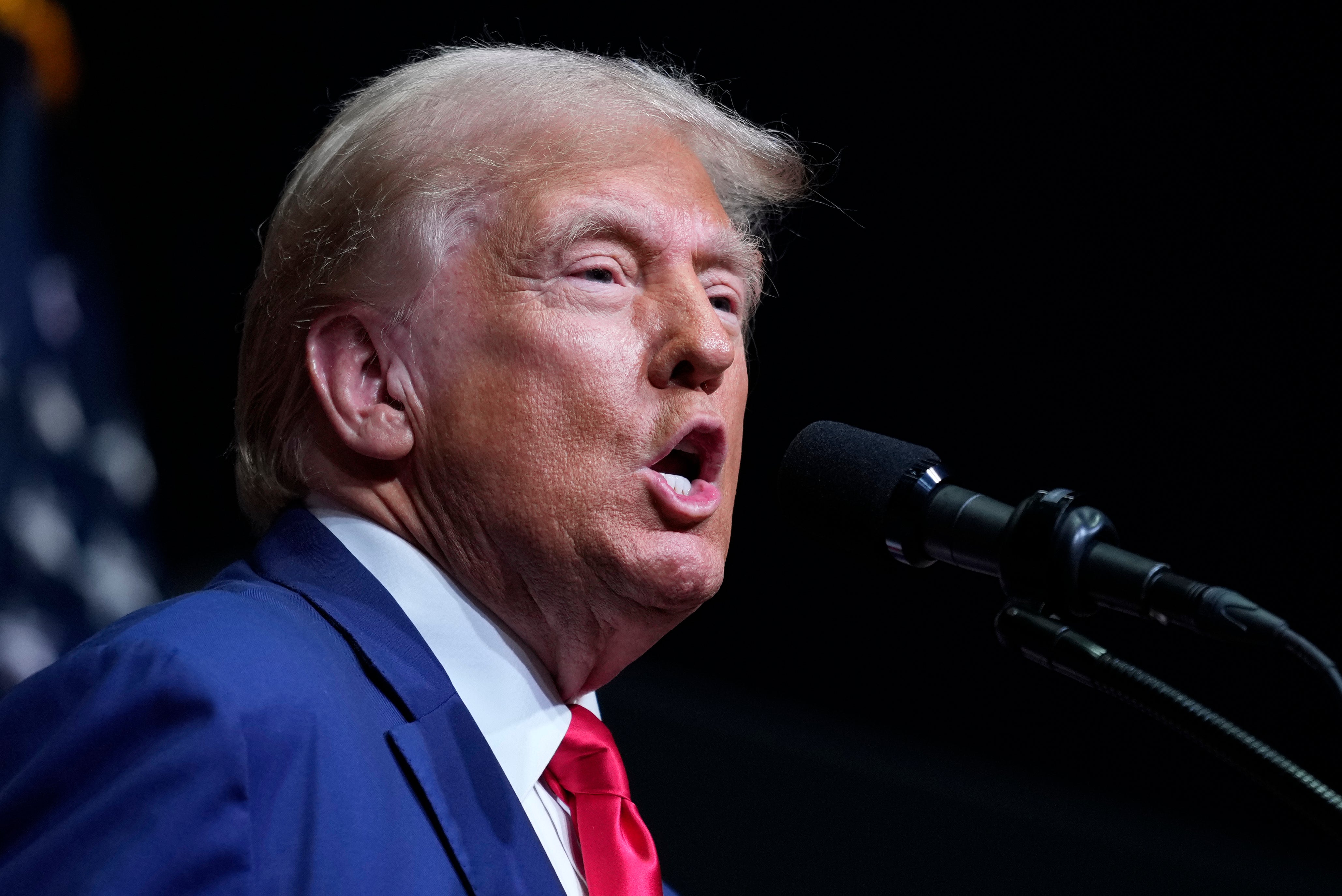 Republican presidential nominee former President Donald Trump speaks at a campaign rally in Asheville, North Carolina, in a speech that was supposed to be about the economy but offered few specifics.