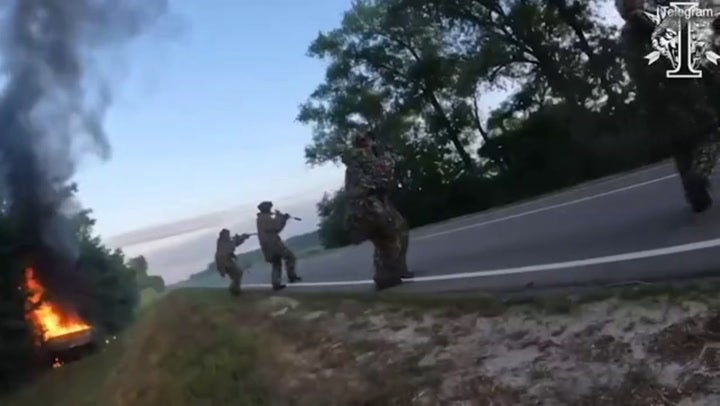 <p>Ukrainian soldiers ambush truck filled with Russian troops.</p>