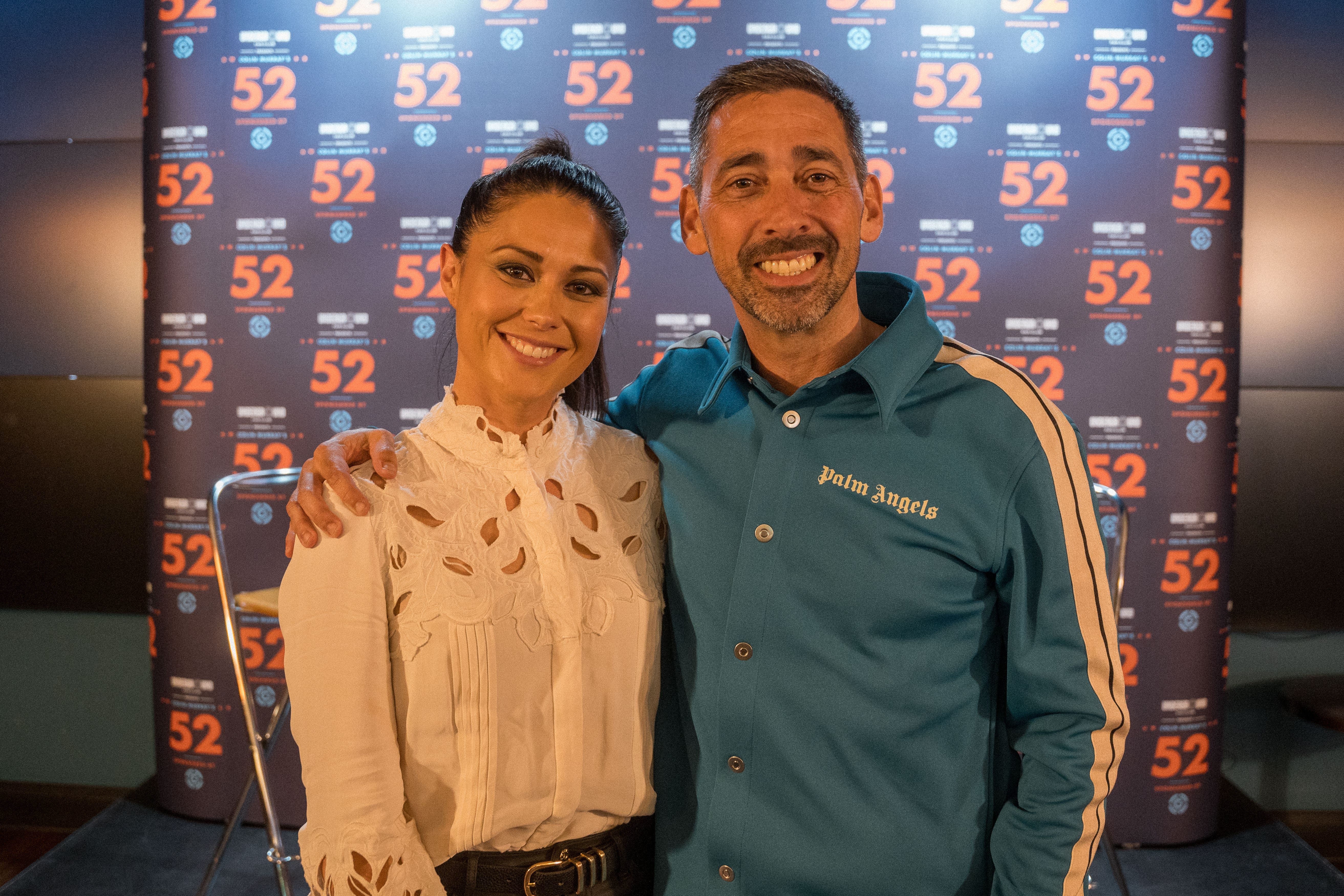 Sam Quek and Colin Murray at the live recording of Colin Murray’s 52 podcast in Sheffield. (Grosvenor Casinos/PA)