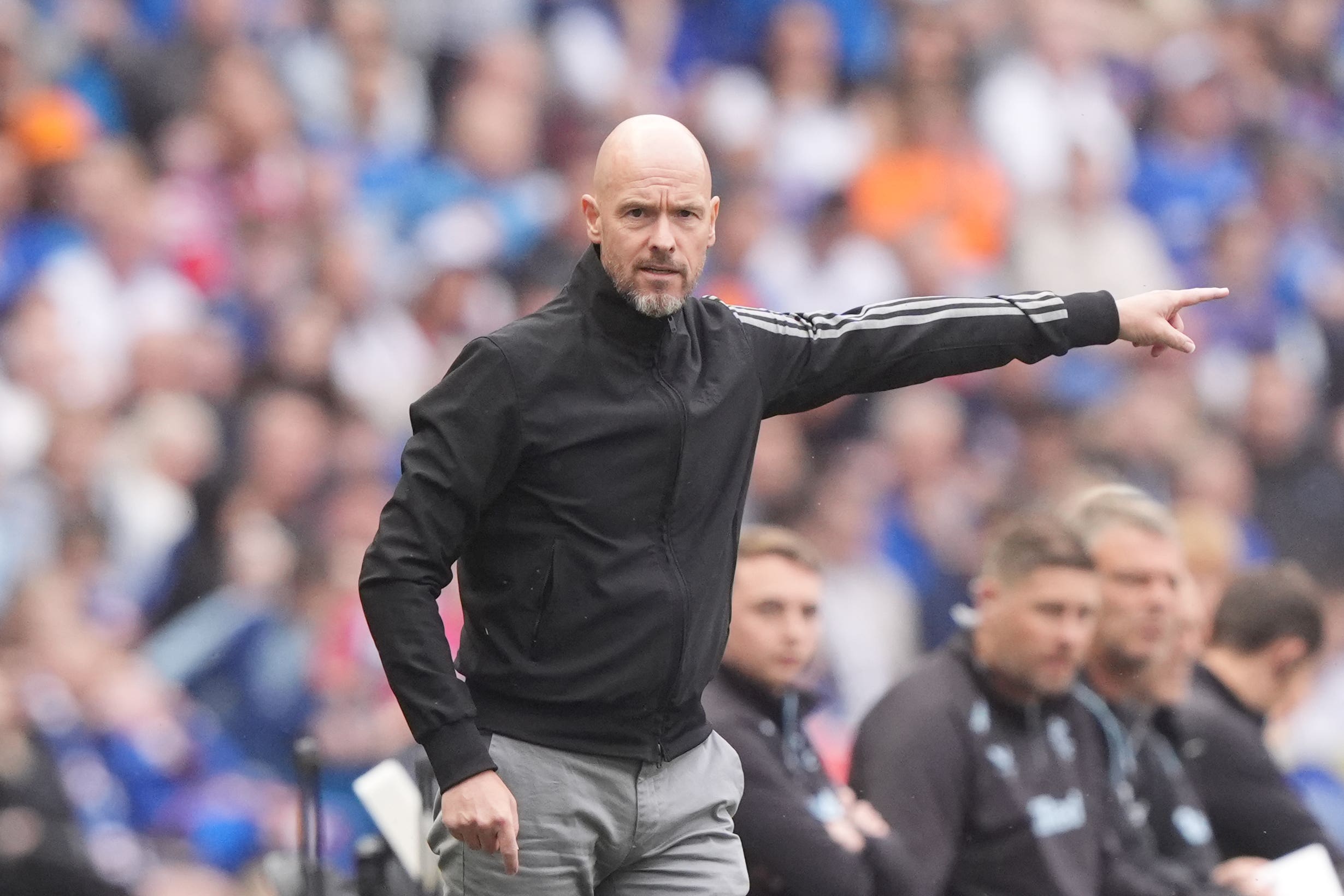 Erik ten Hag gives orders from the touchline (Andrew Milligan/PA)