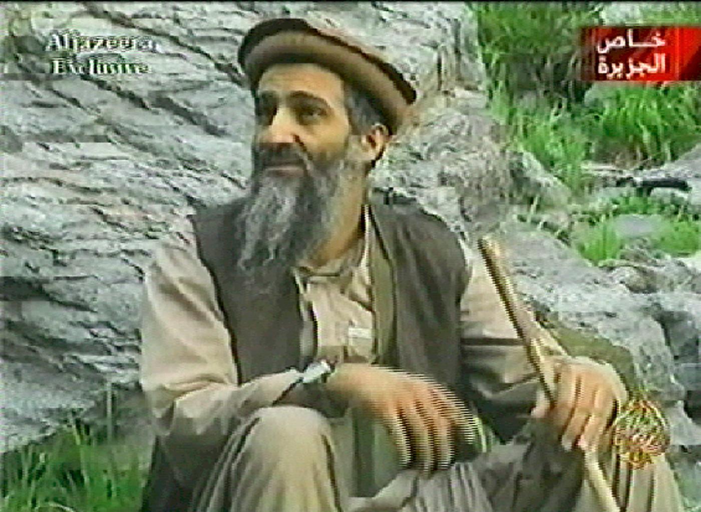 TV grab from Al Jazeera shows Osama bin Laden in an ‘undetermined mountain area’ in 2003