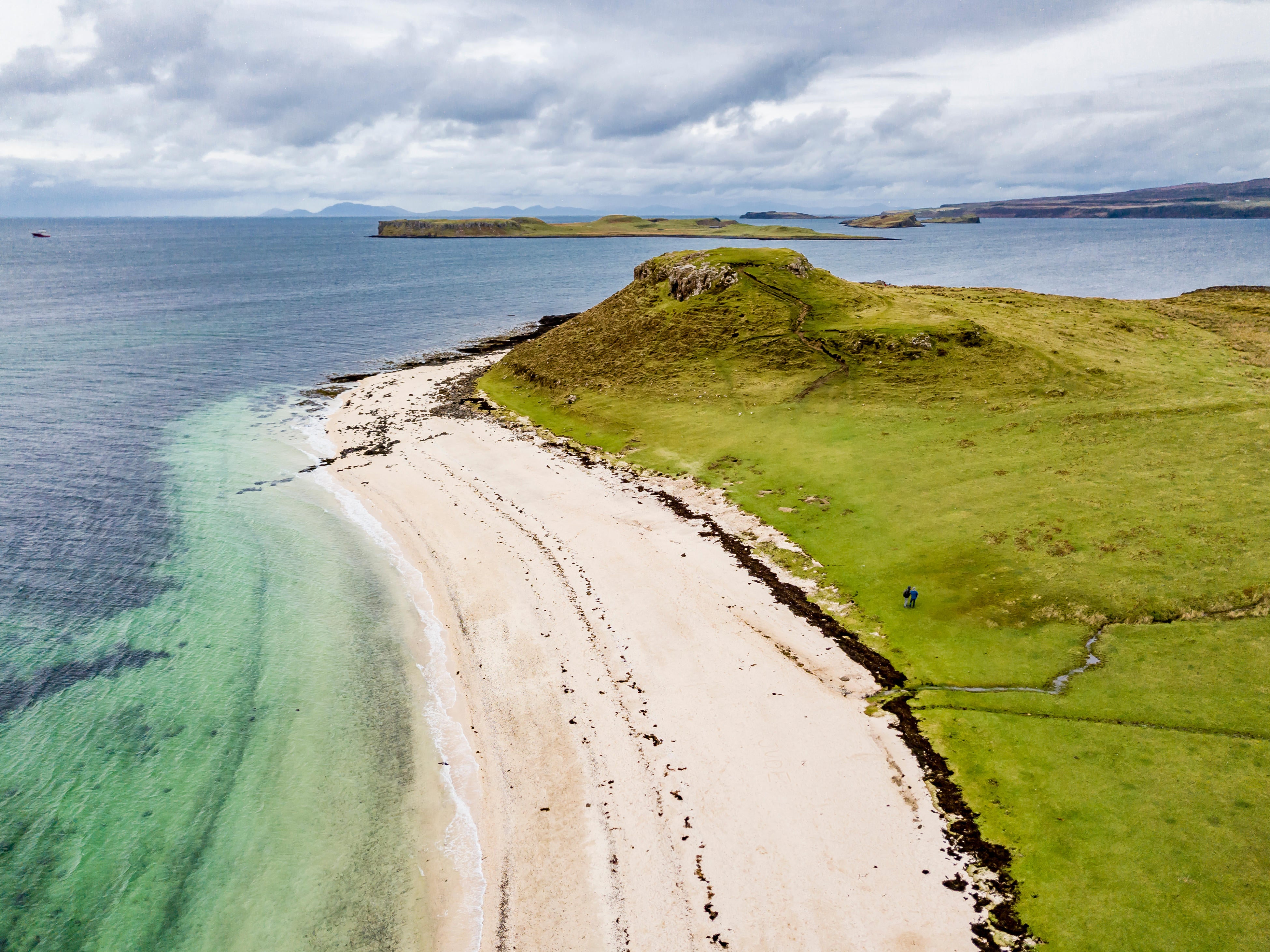 Aerial view of the Clagain Coral Beach on the Isle of Skye