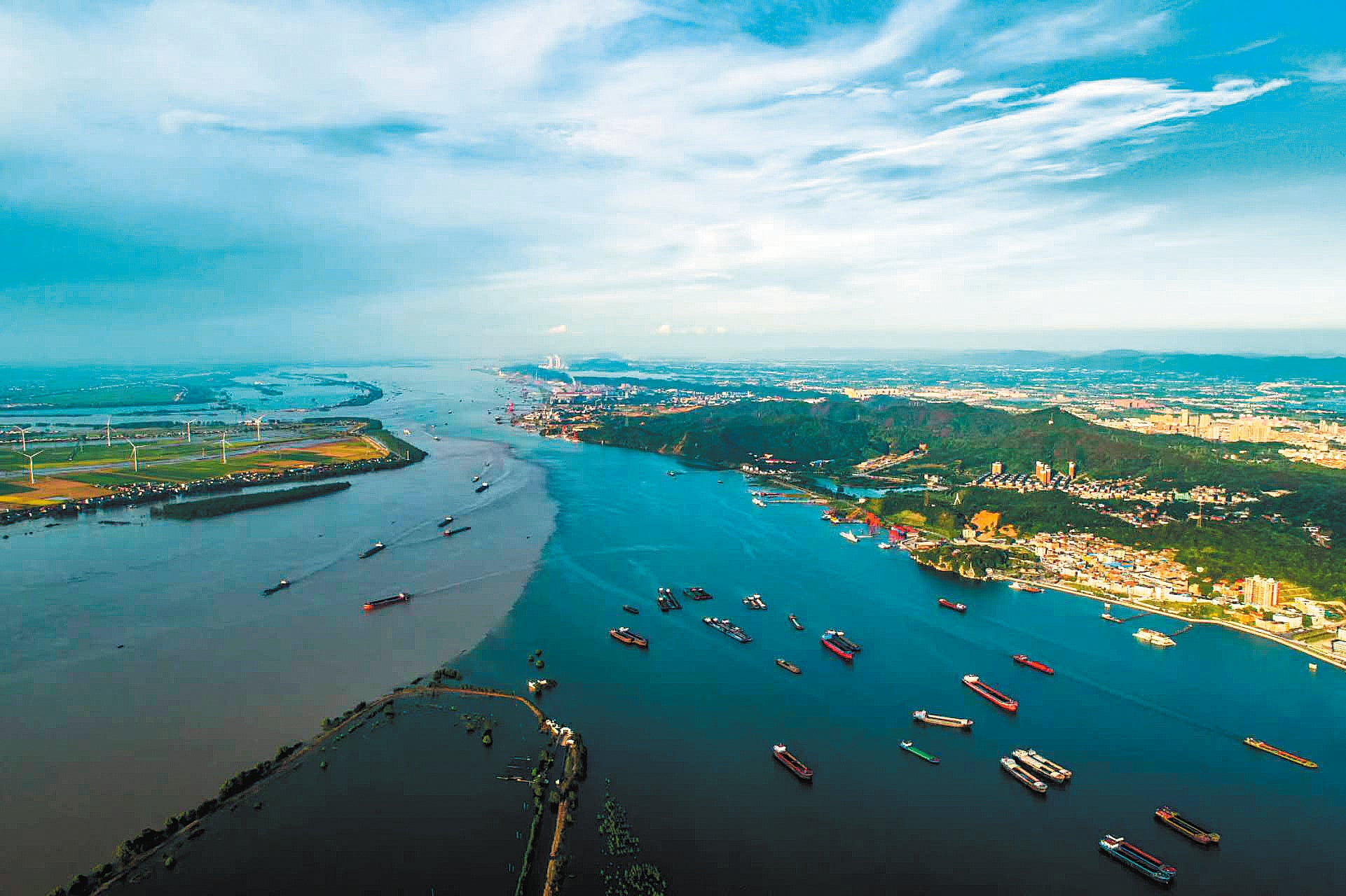 The Poyang Lake converges with the Yangtze River in Hukou, Jiangxi province